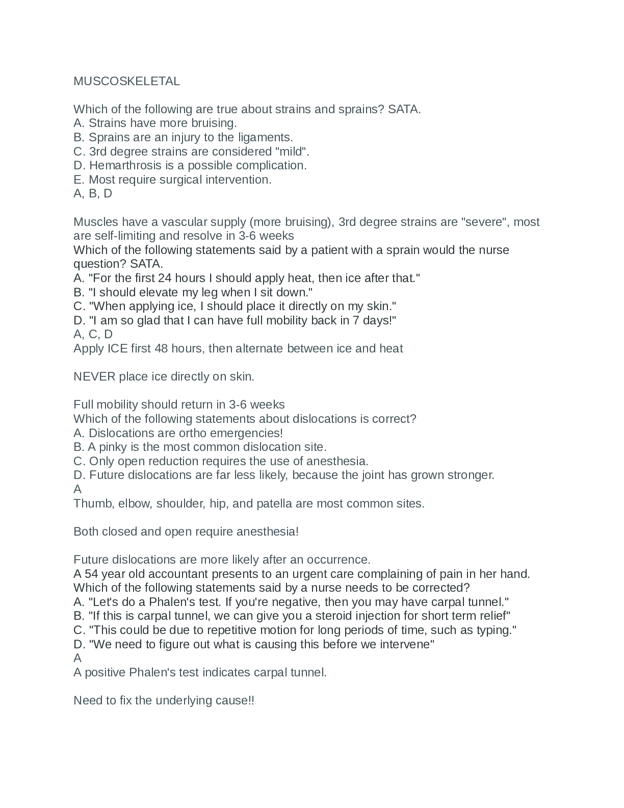 Preview image for Med Surg Musculoskeletal Questions and answers