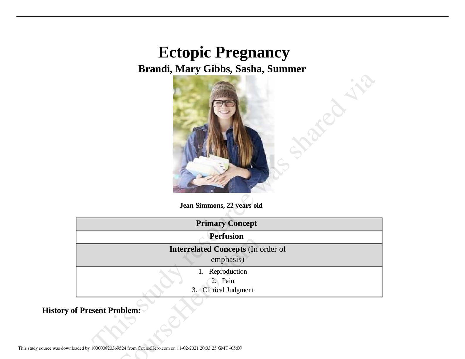 Preview of NURS 1211 Ectopic Pregnancy Case Study
