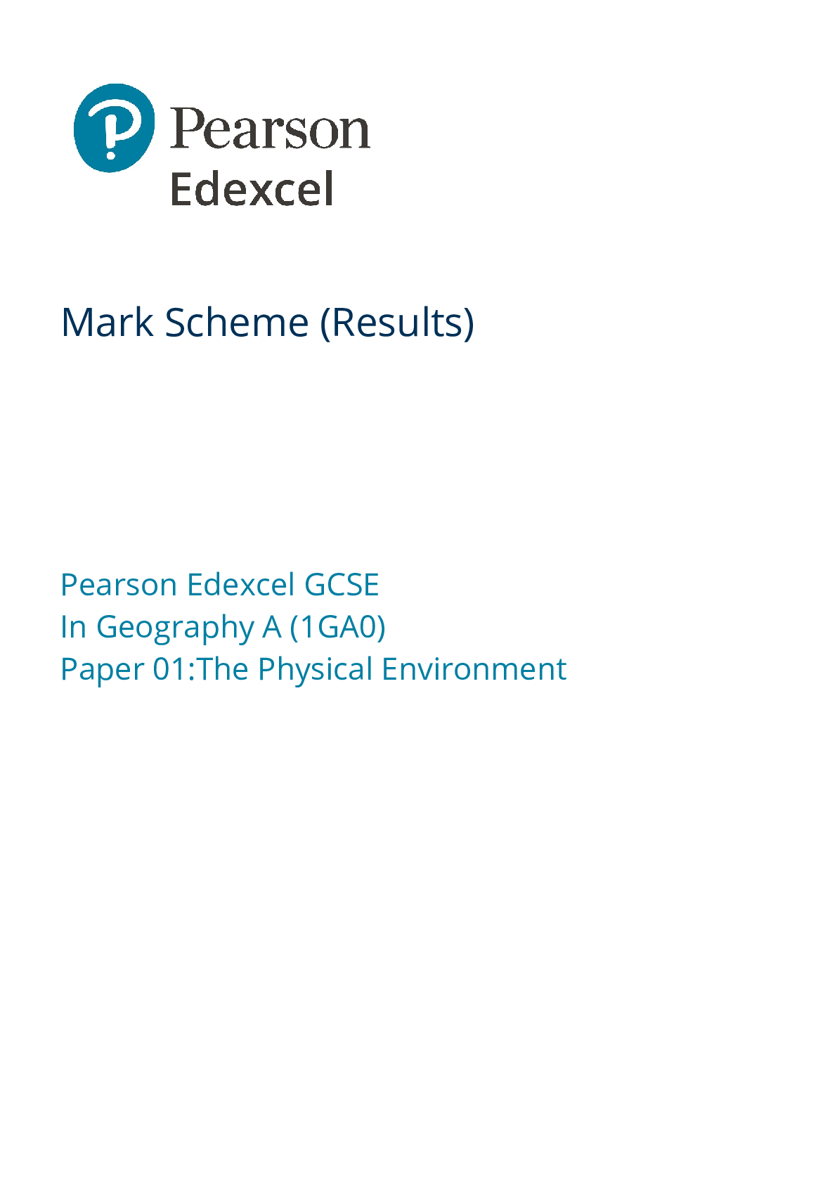 Preview image for Pearson Edexcel Level 1/Level 2 GCSE (9–1) Geography A Paper 1: The Physical Environment 2020 Mark Scheme