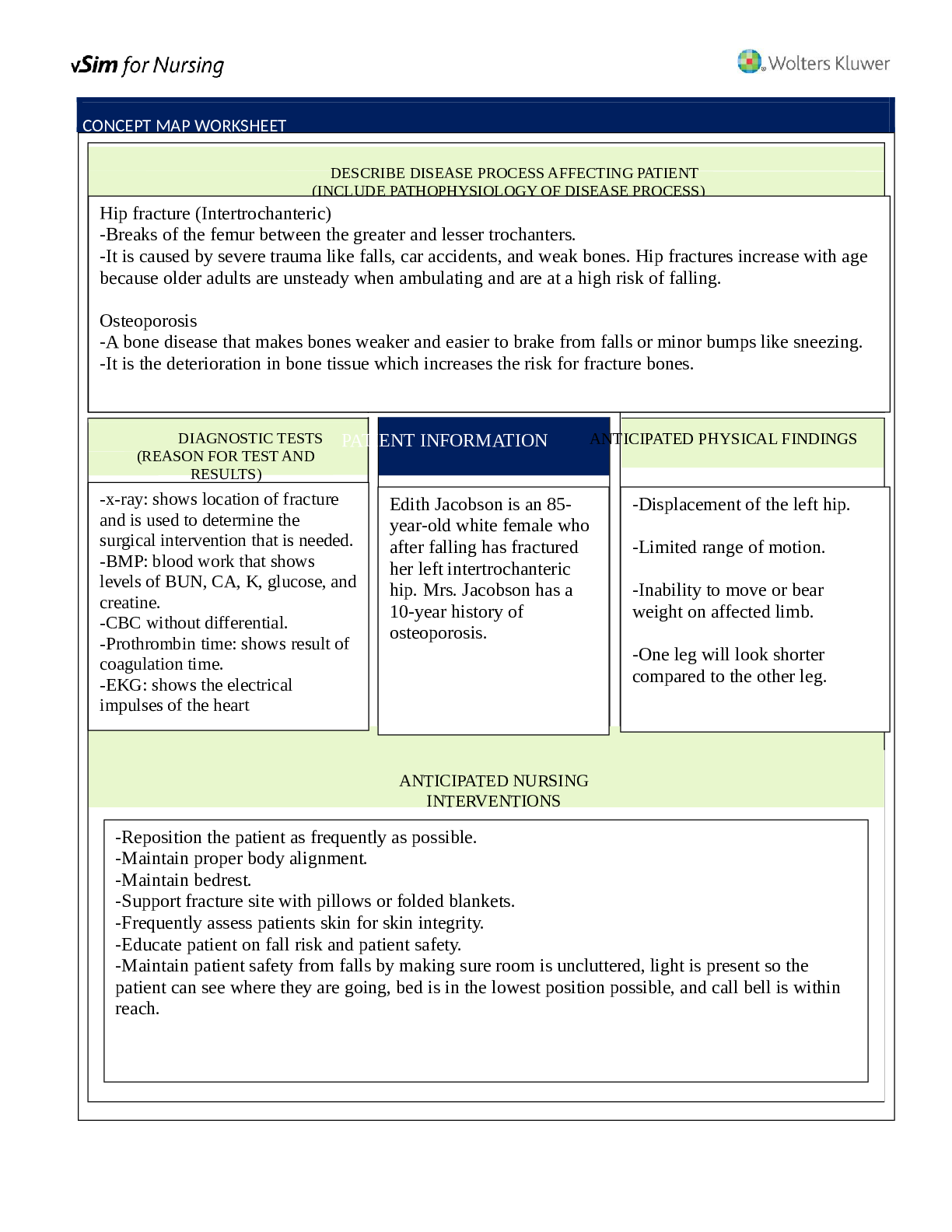 Preview image for Vsim for Edith Jacobson 85-year-old CONCEPT MAP WORKSHEET