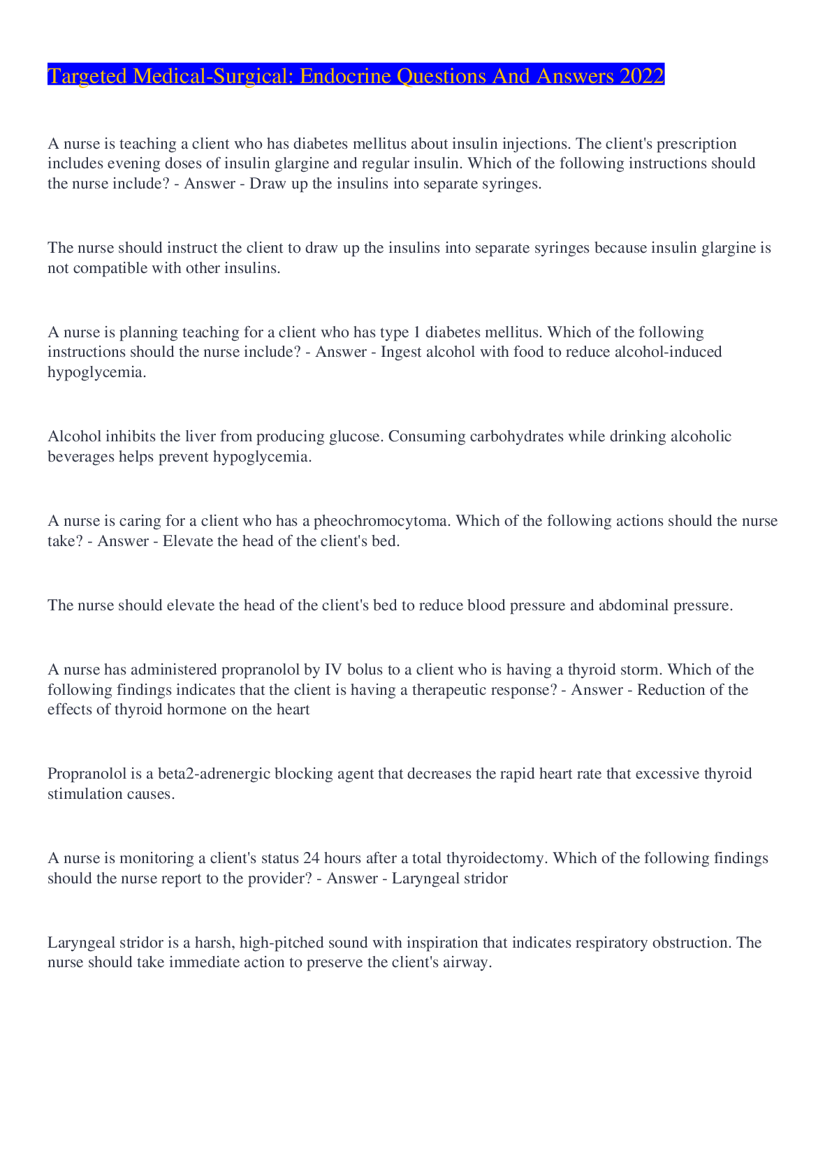 Preview image for NCLEX-RN EXAM PREDICTION QUESTIONS AND ANSWERS 2021-ENDOCRINE