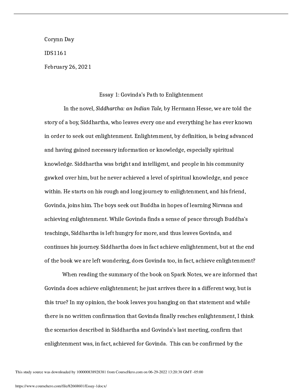 Preview image for Essay 1: Govinda’s Path to Enlightenment