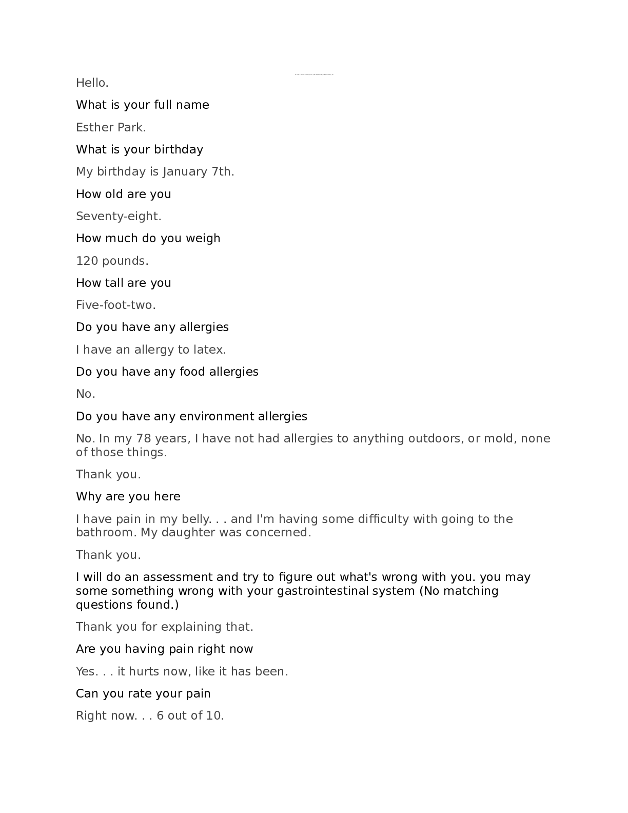 Preview image for Esther Park shadow health Interview