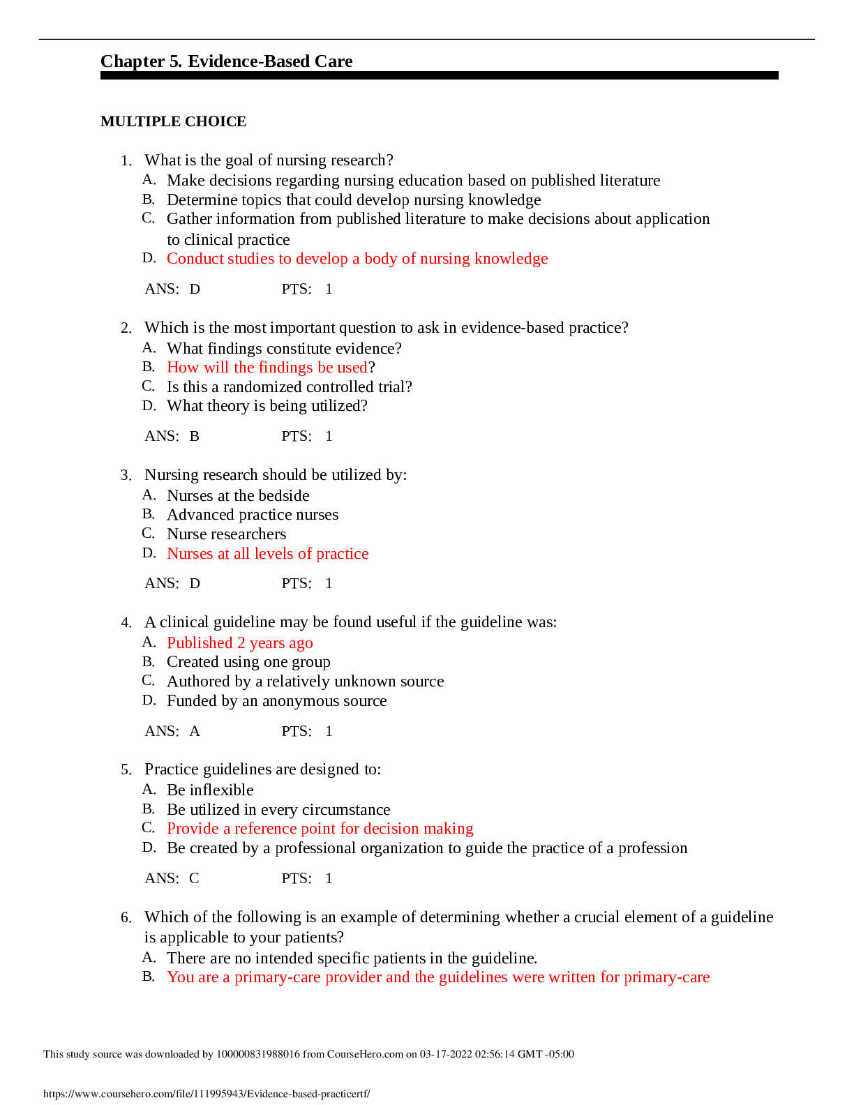 Preview of NSG 6001 / NSG6001 ADVANCED NURSING PRACTICE UNIT01 CHAPTER 5. EVIDENCE-BASED CARE
