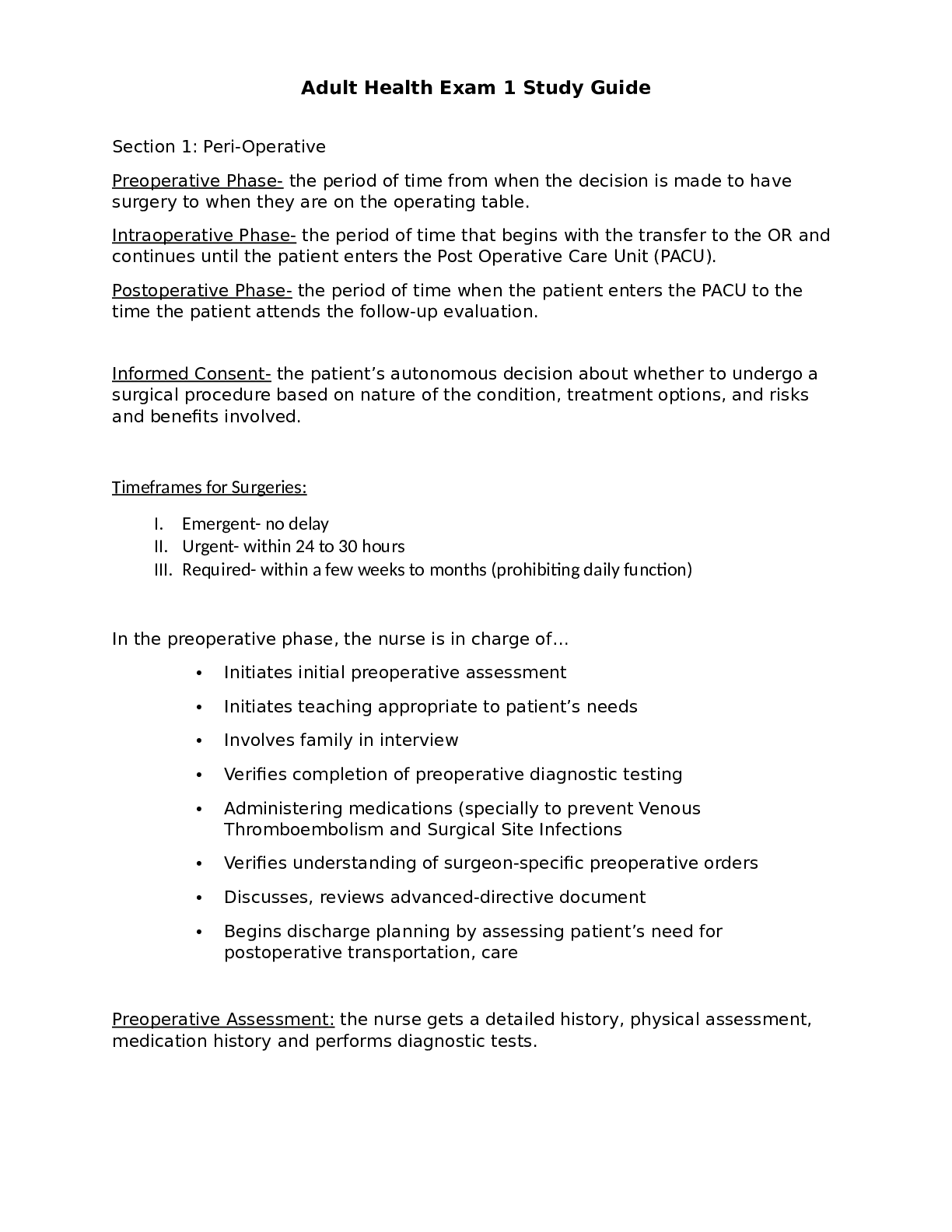 Preview image for Adult Health Exam 1 Study Guide