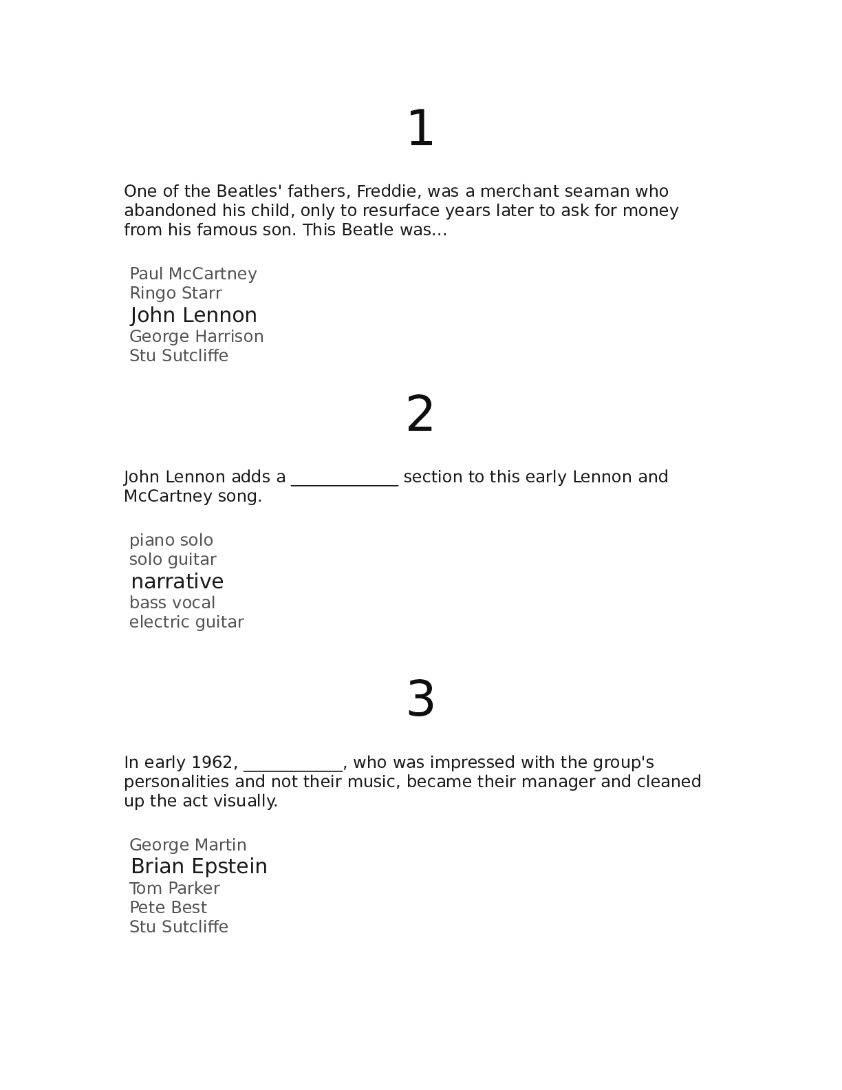 Preview image for Arizona State University MUS 354 MUS 354 BEATLES Exam 1 (13.5 out of 15)