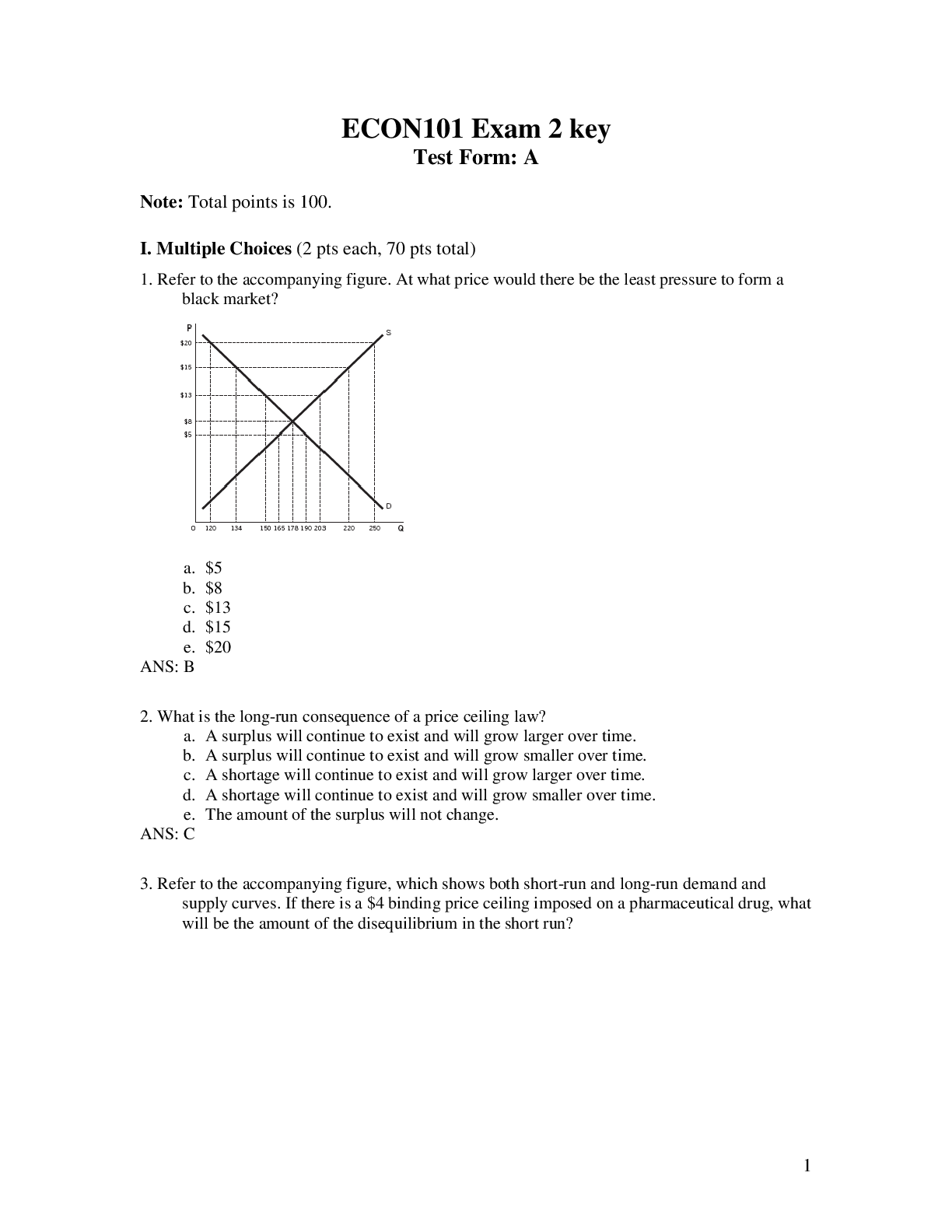 Preview of ECON101 Exam 2 key Test Form: A