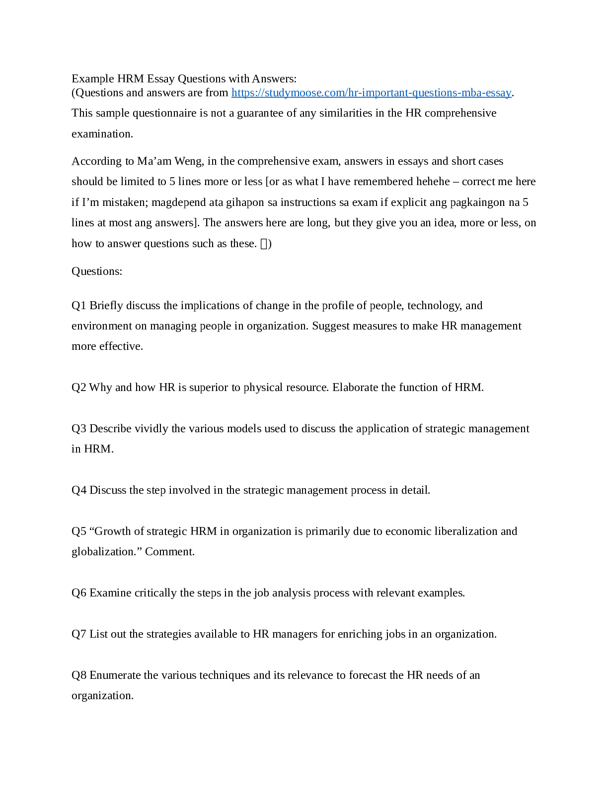 Preview image for UNIVERSITY OF TEXAS..Example HRM Essay Questions with well verified answers by experts