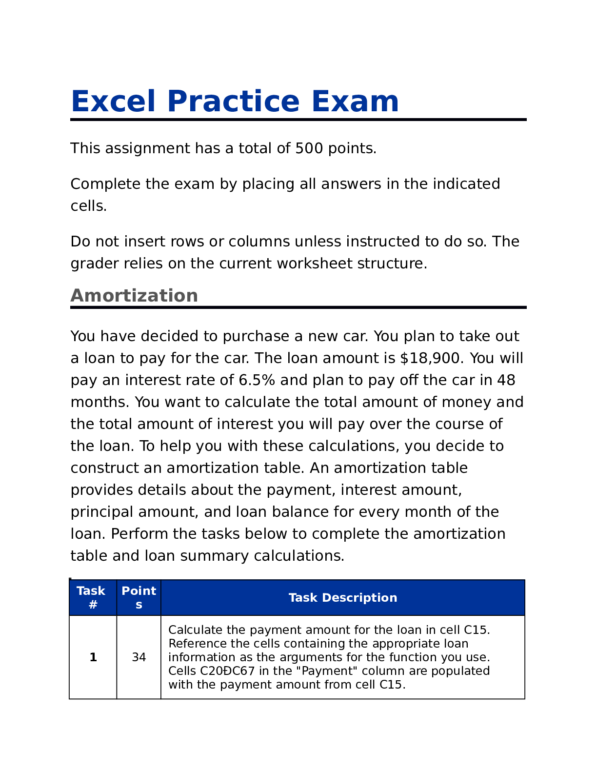 Preview of WGU , BUSINESS C 268 Excel Practice Exam