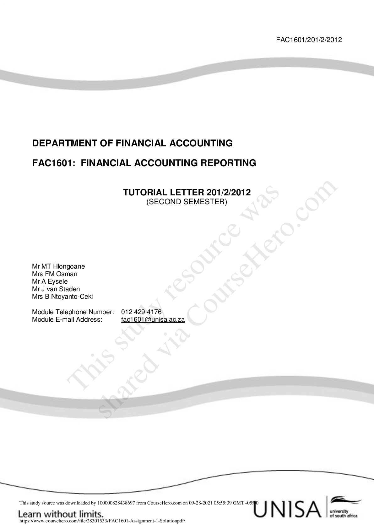 Preview of FAC1601: FINANCIAL ACCOUNTING REPORTING