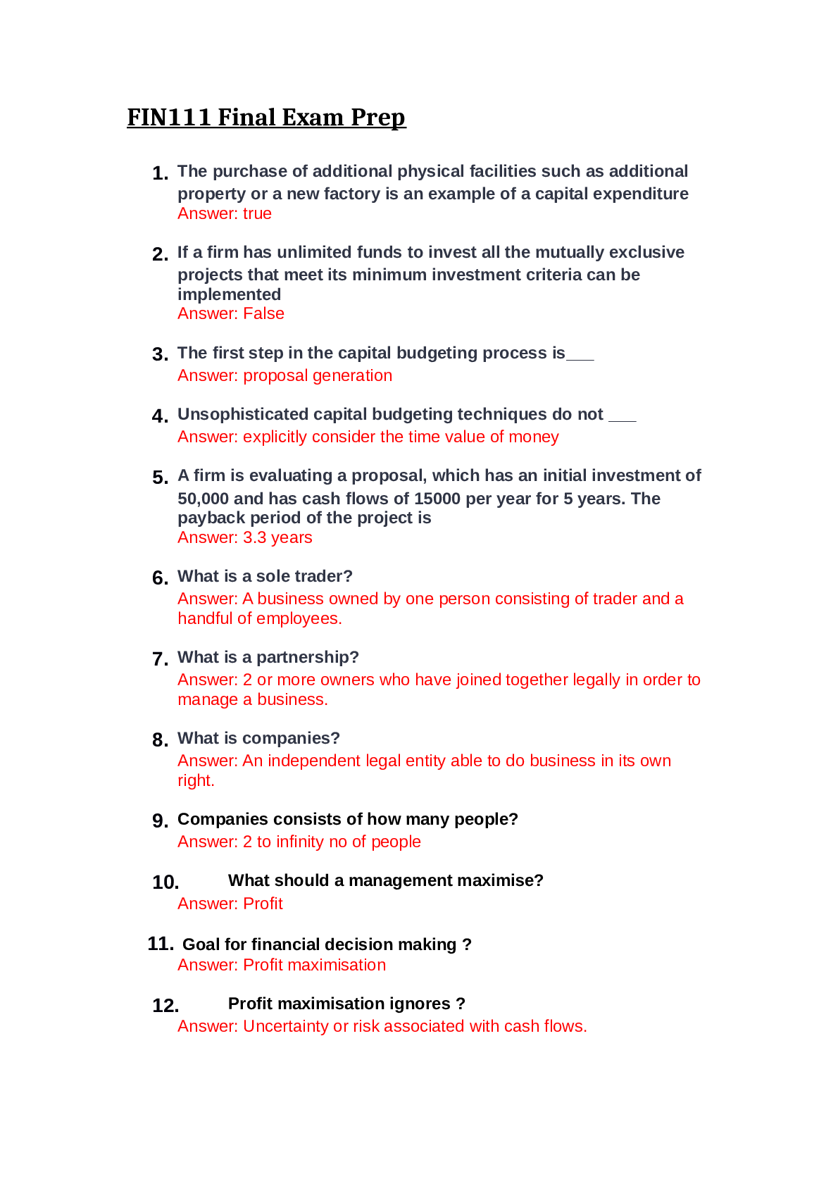 Preview of FIN111 Final Exam Prep