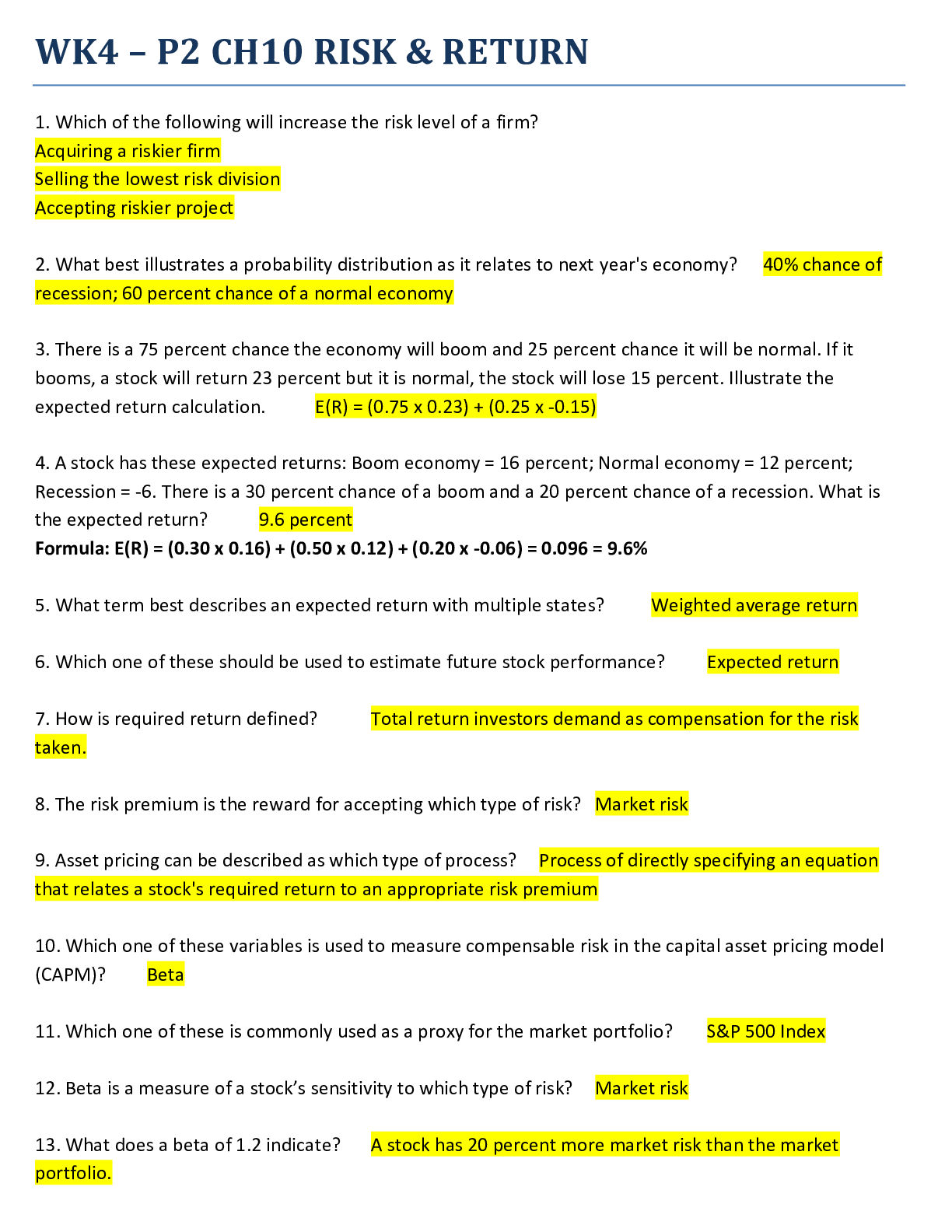 Preview of University of Phoenix - FIN 370 FIN370_WK4_CHPTR 10 P2_RISK & RETURN. Document contains 58