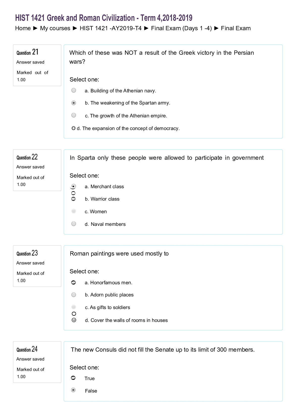 HIST 1421 Greek and Roman Civilization FINAL EXAM University of the People