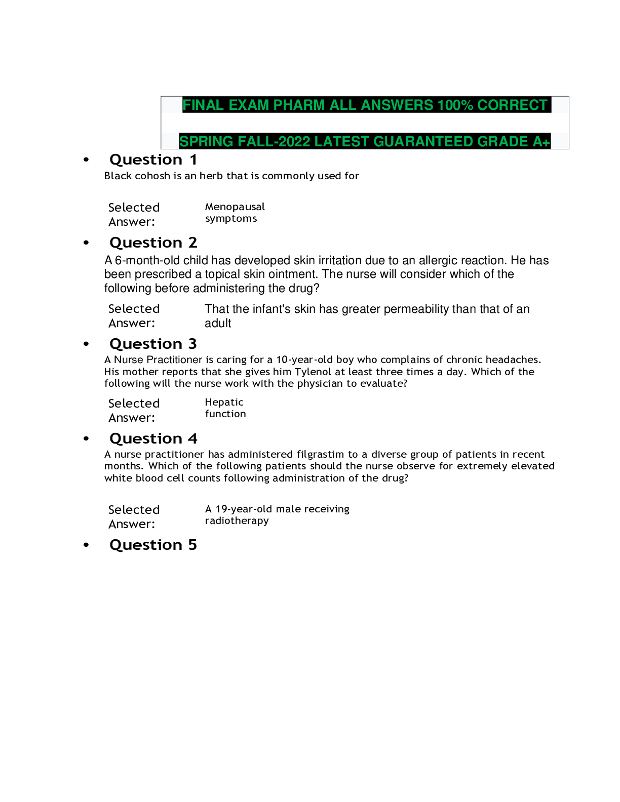 Preview of Walden University - NURS -6521N FINAL EXAM PHARM (Latest 2021) 100% Correct Study Guide, D