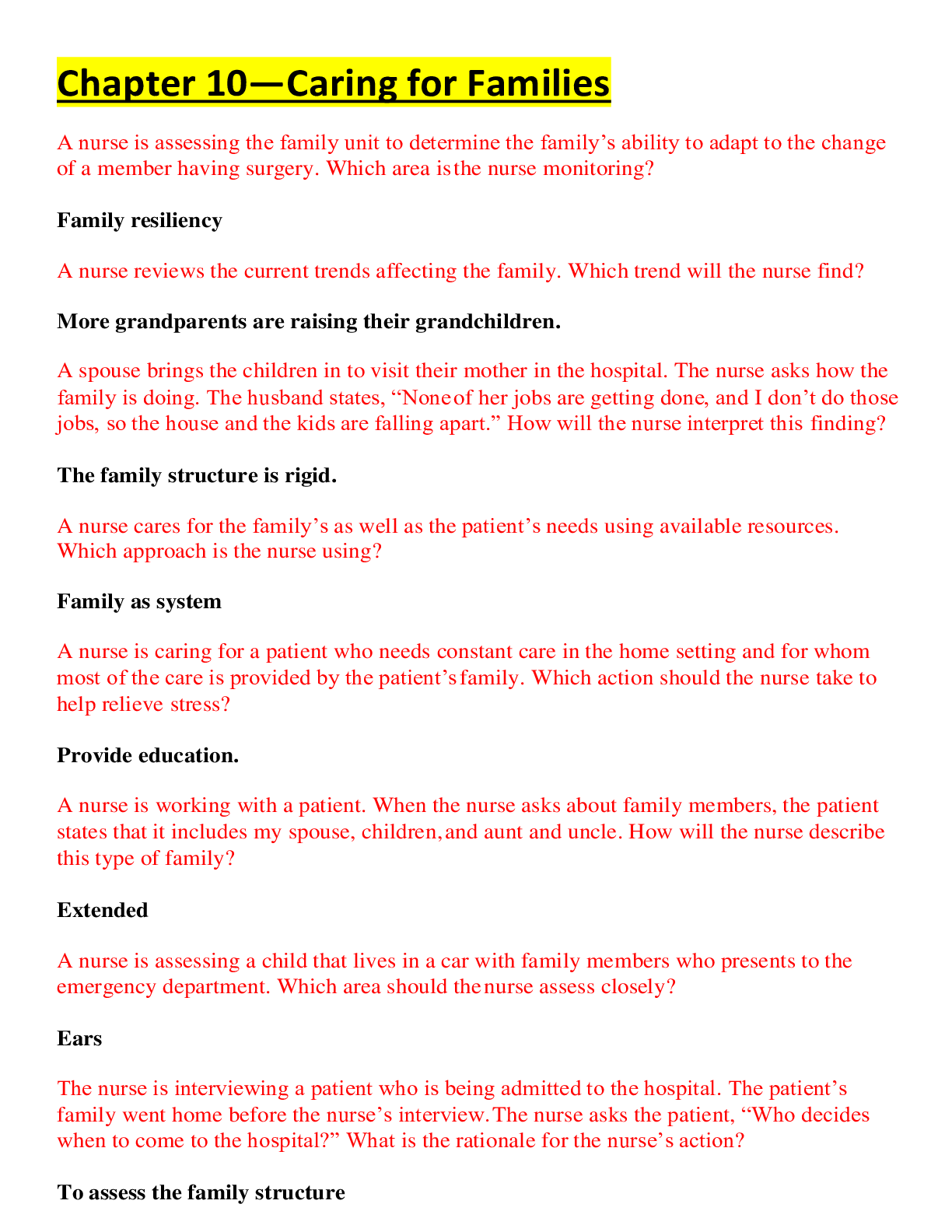 Preview image for Chapter 10—Caring for Families (download to score an A)