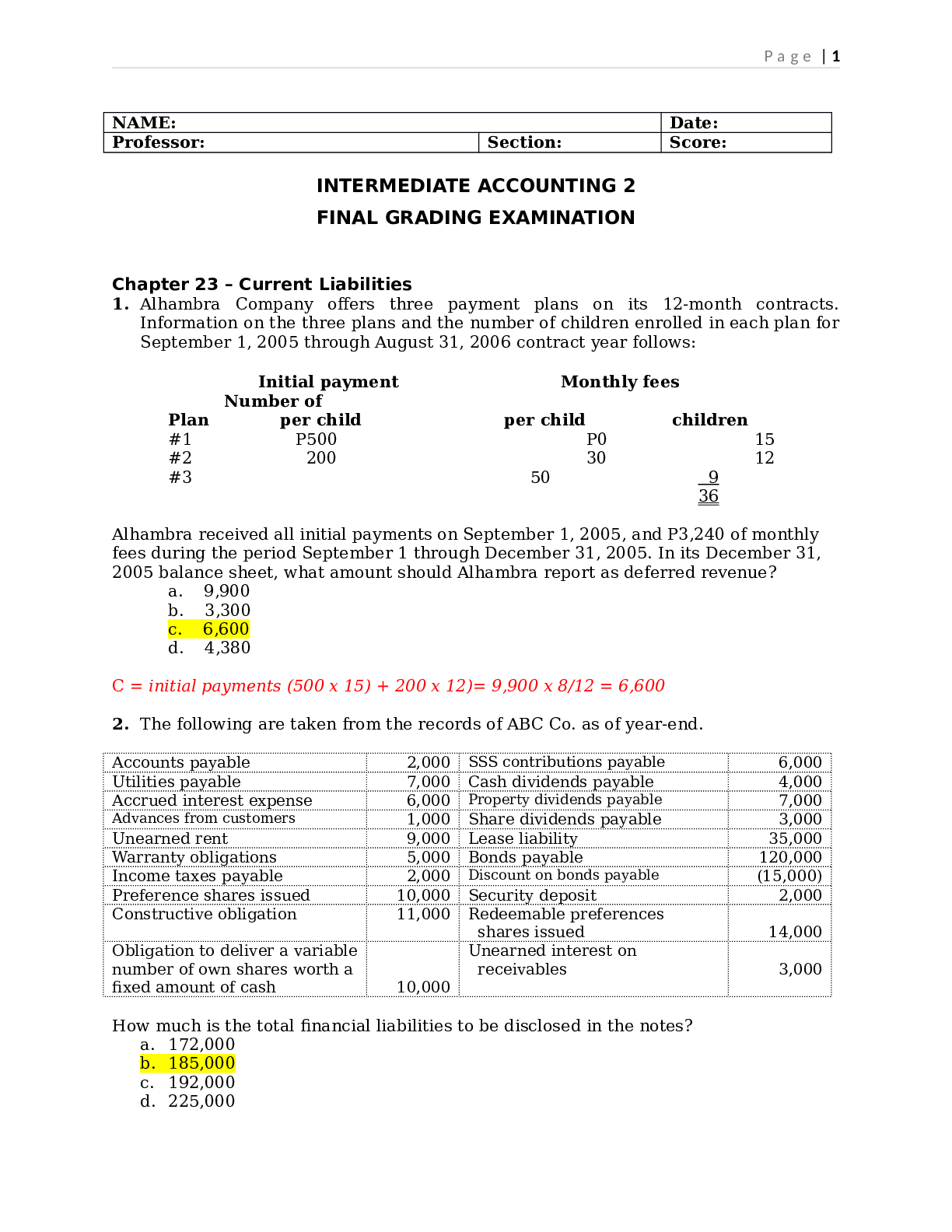 Preview image for INTERMEDIATE ACCOUNTING 2 FINAL GRADING EXAMINATION, VERIFIED ANSWERS WITH A DETAILED ANSWER KEY