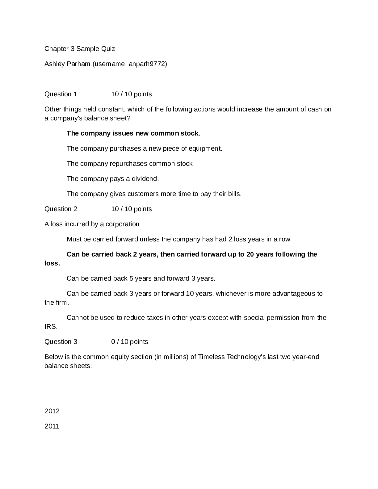 Preview image for Ch. 3 Practice Quiz | Download for quality grades | highlighted answers |