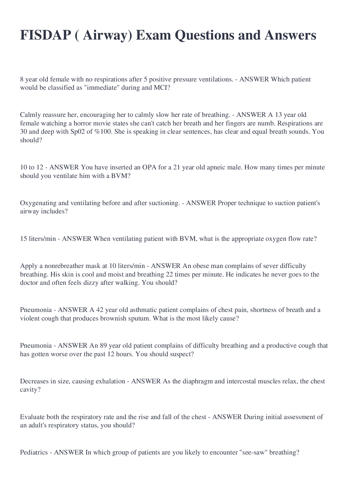 Preview image for FISDAP ( Airway) Exam Questions and Answers