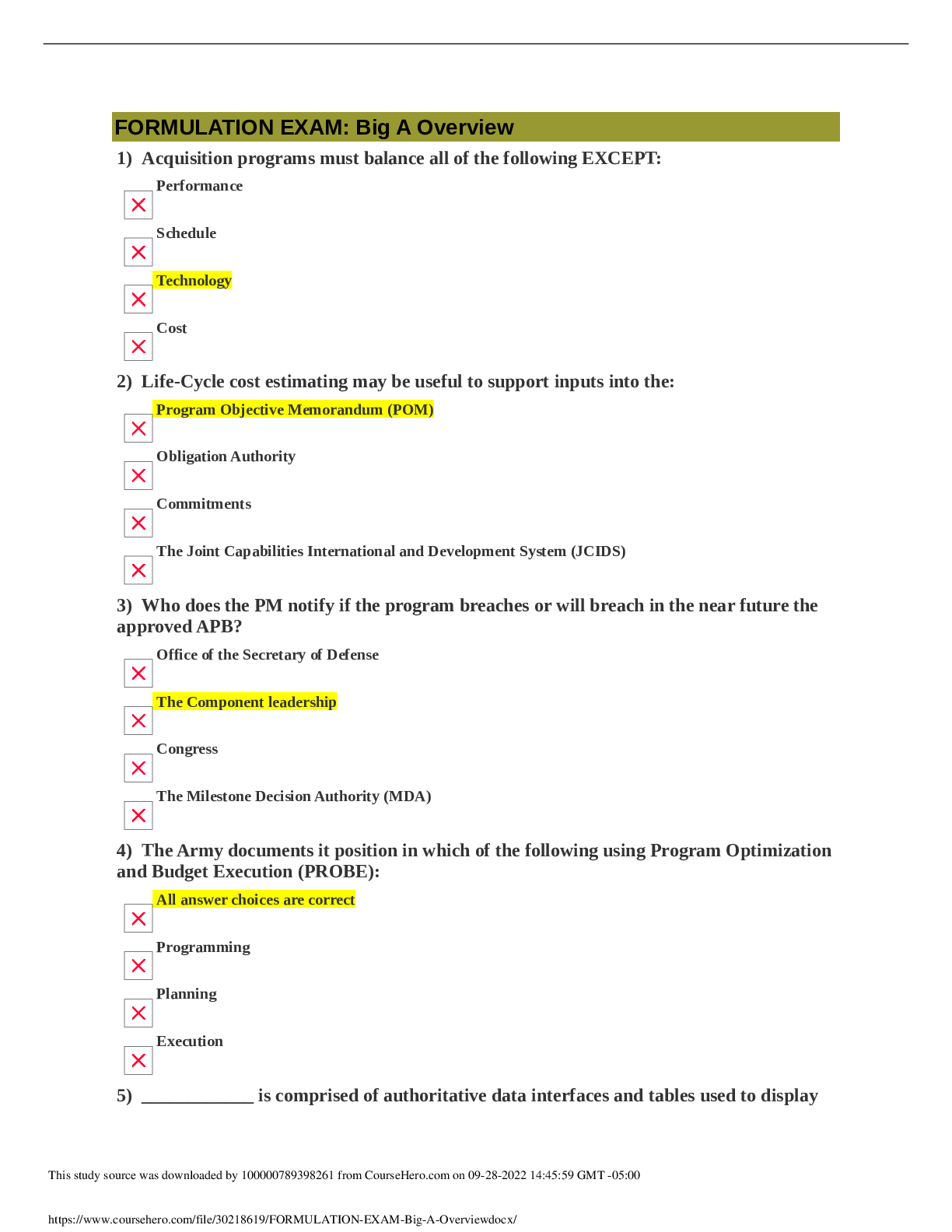 Preview image for Defense Acquisition University  BCF 110 FORMULATION EXAM Big A Overview