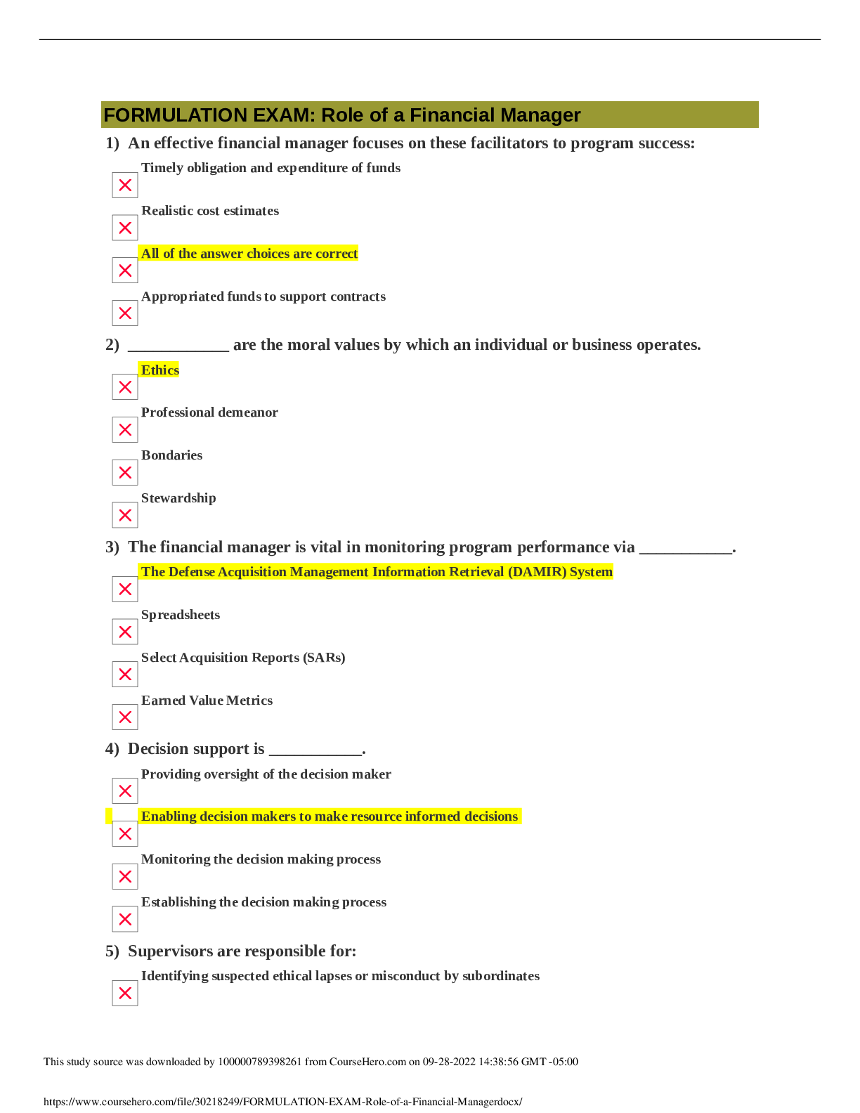 Preview image for Defense Acquisition University BCF 110 FORMULATION EXAM Role of a Financial Manager