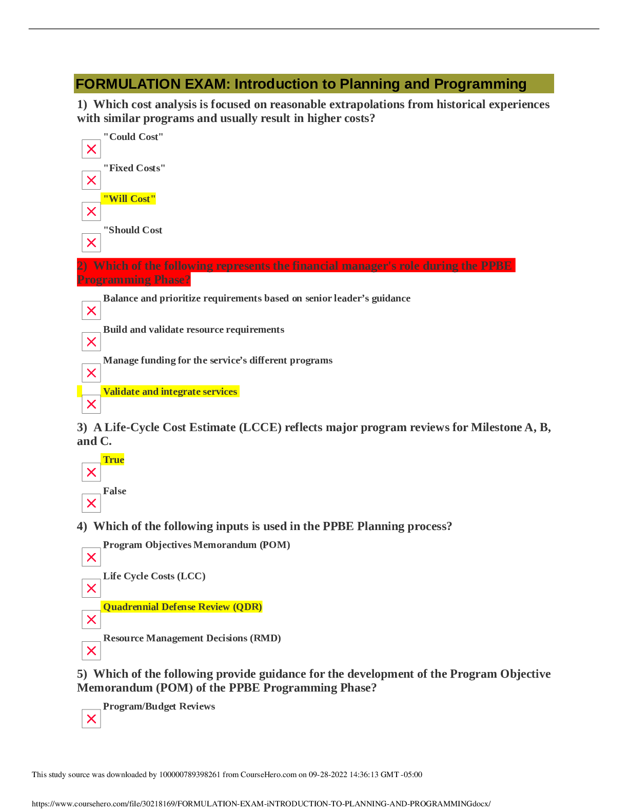Preview image for Defense Acquisition University BCF 110 FORMULATION EXAM iNTRODUCTION TO PLANNING AND PROGRAMMING
