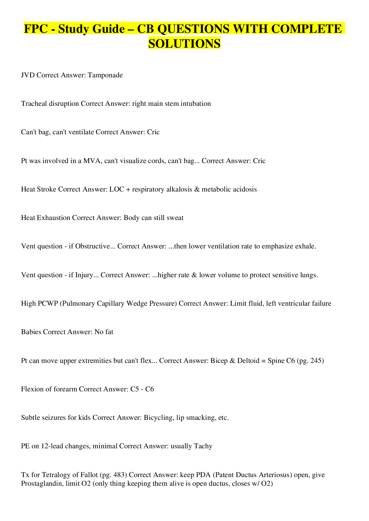 Preview image for FPC - Study Guide – CB QUESTIONS WITH COMPLETE SOLUTIONS