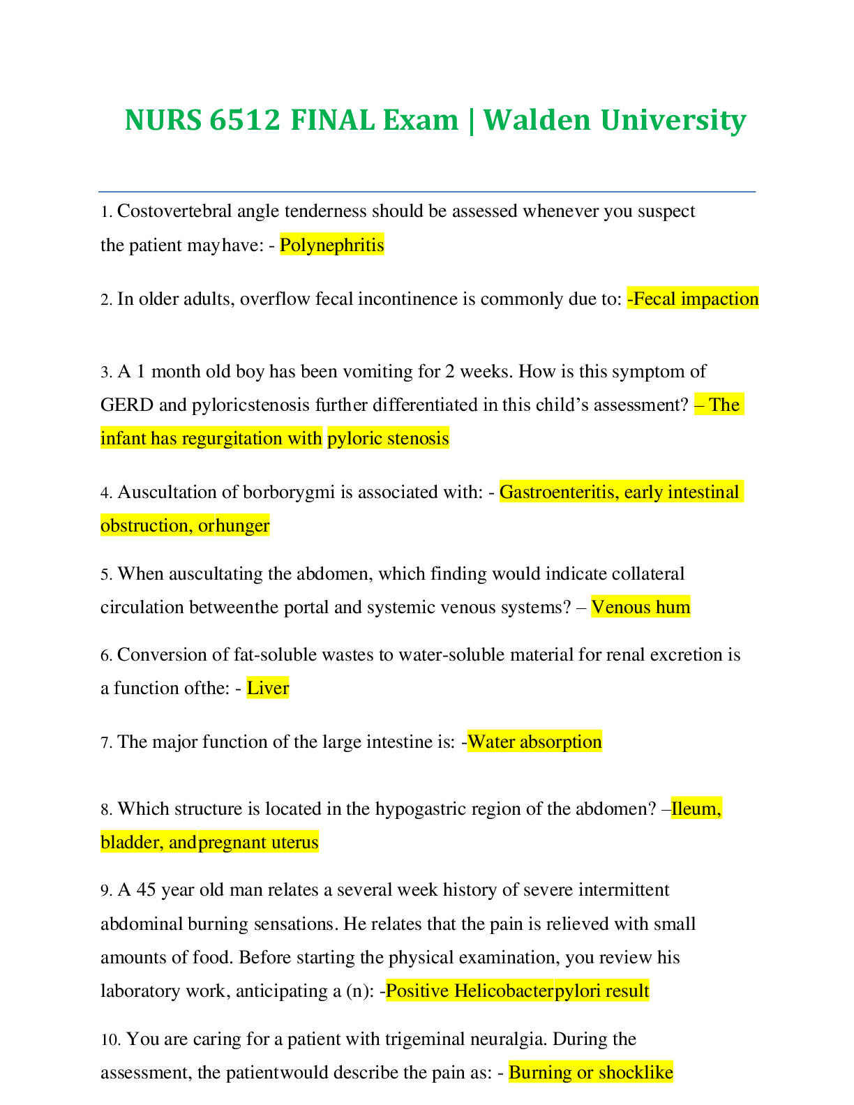 NURS 6512 FINAL Exam Walden University |  Contains 116 Questions and Answers