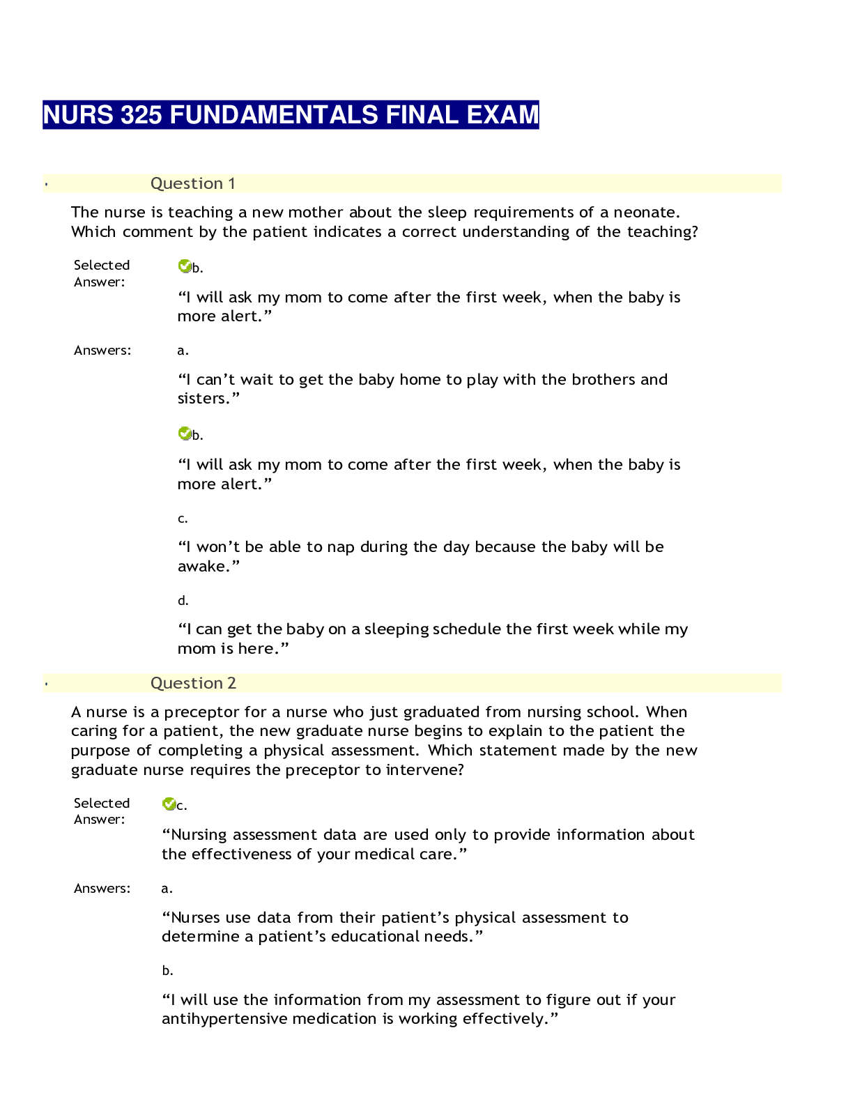 Preview image for NURS 325 FUNDAMENTALS FINAL EXAM.