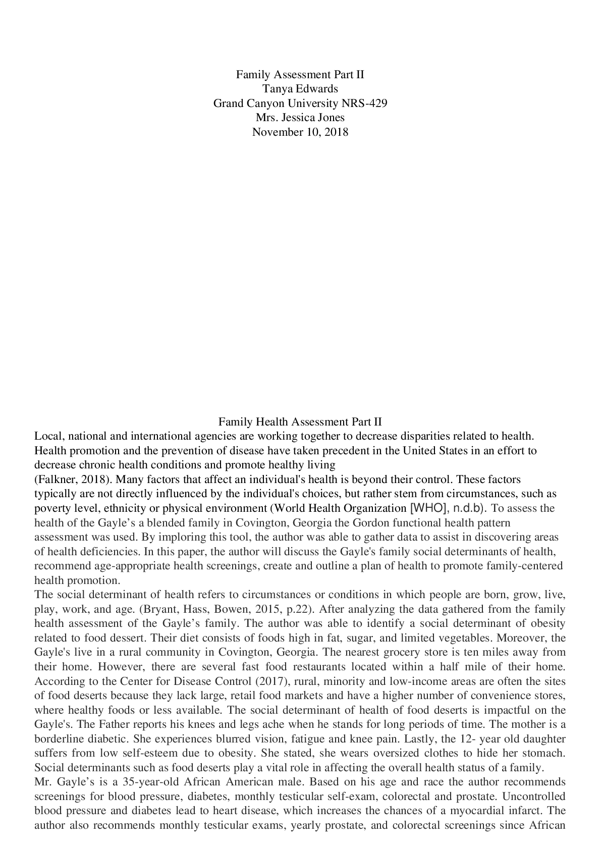 Preview image for Family Assessment Part II Tanya Edwards Grand Canyon University NRS-429 Mrs. Jessica Jones