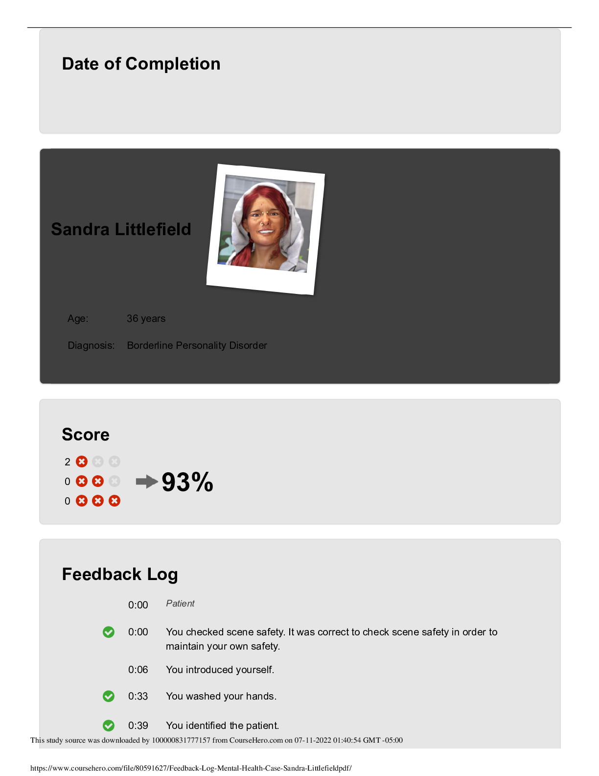 Preview image for Mental Health VSIM Case - Sandra Littlefield
