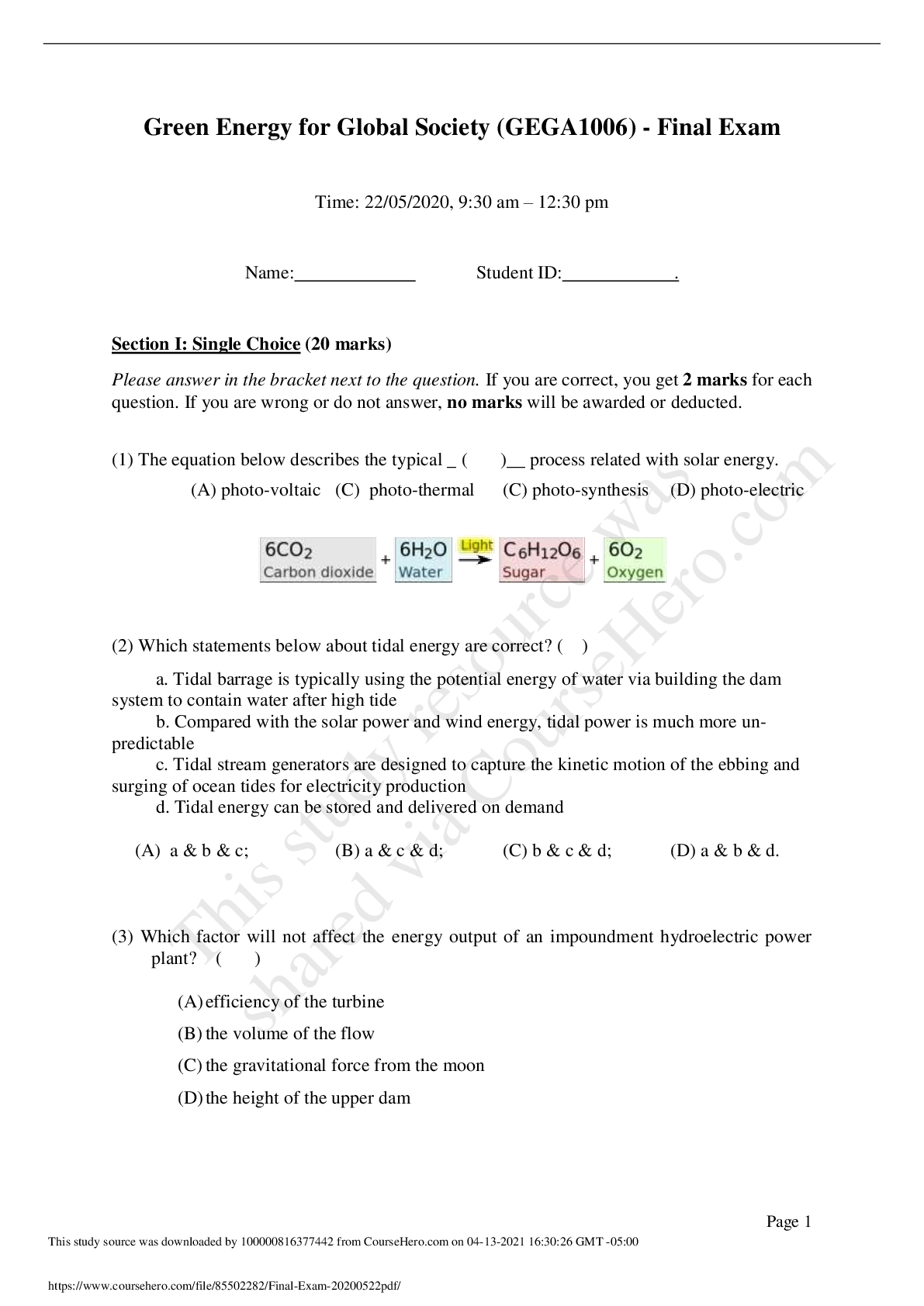 Preview image for University of Macau - IAPME GEGA1006Final Exam-20200522