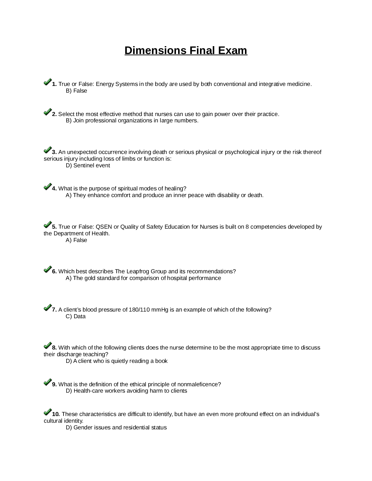 Preview image for NUR 2058 Dimensions Of Nursing Final Exam ,100 CORRECT QUESTIONSC AND  ASWERS 2021 LATEST STUDY GUIDE 100% GRADED A