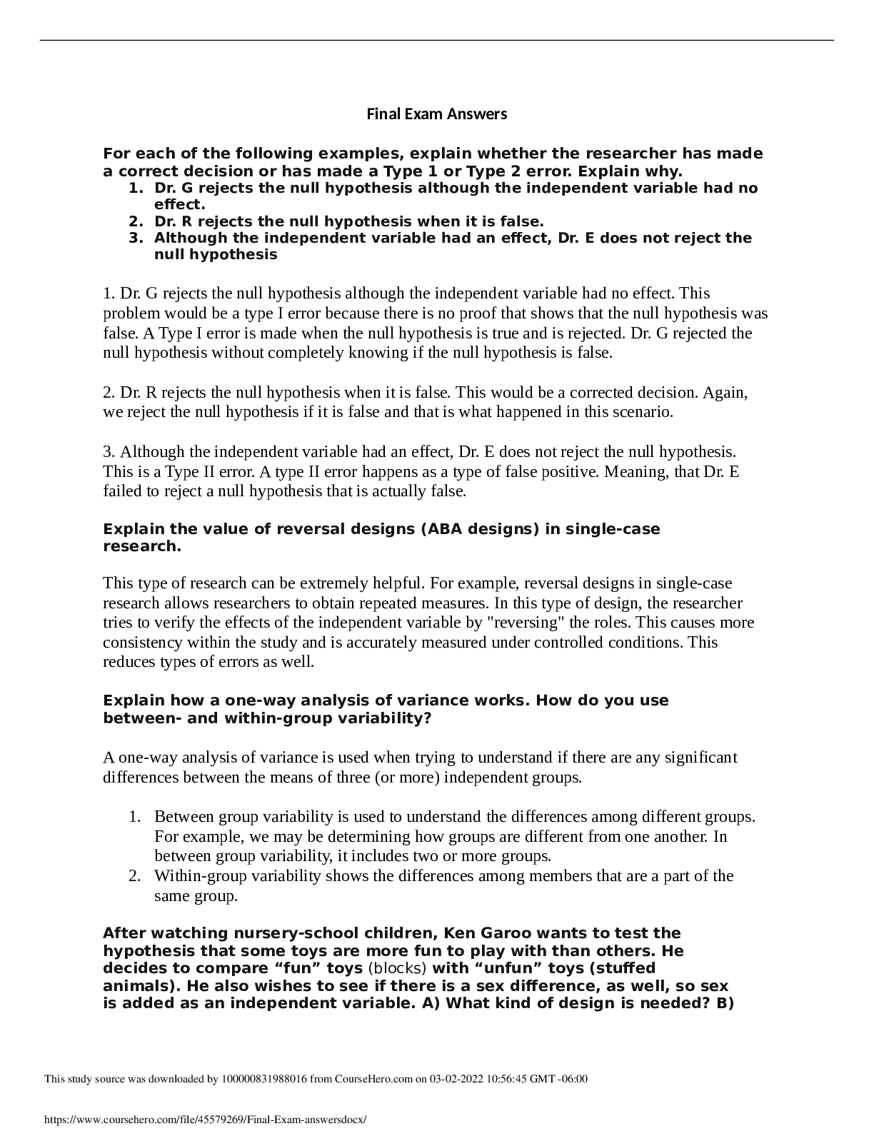 Preview of PSY 550 Final Exam Questions and Answers,100% CORRECT