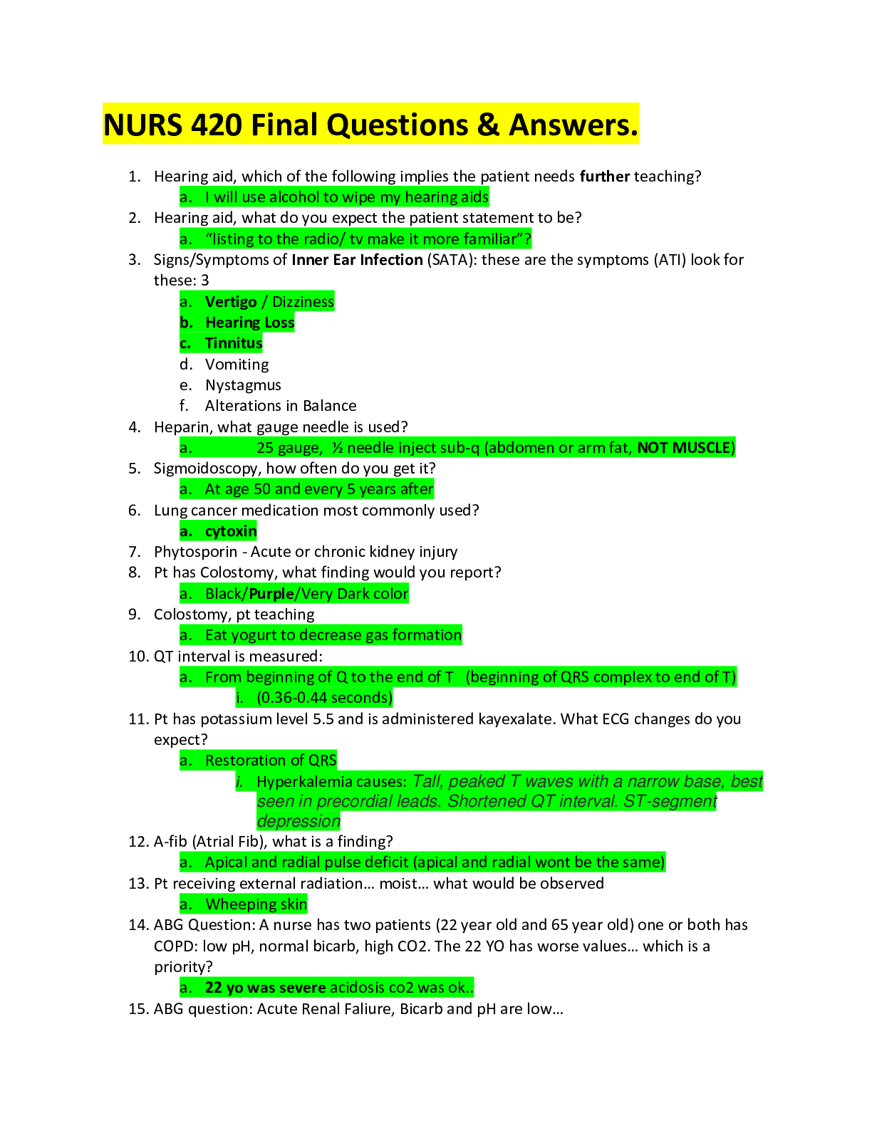 Preview image for NURS 420 Final Questions & Answers (guide) Latest Fall 2020, complete solutions.