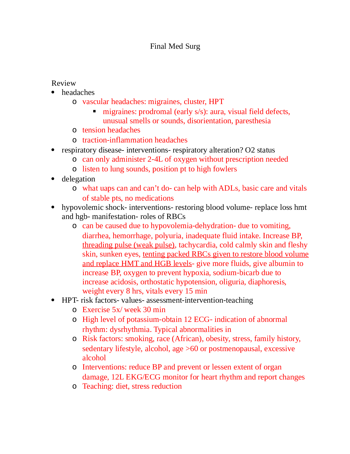 Preview of Final Study Guide Medical Surgery