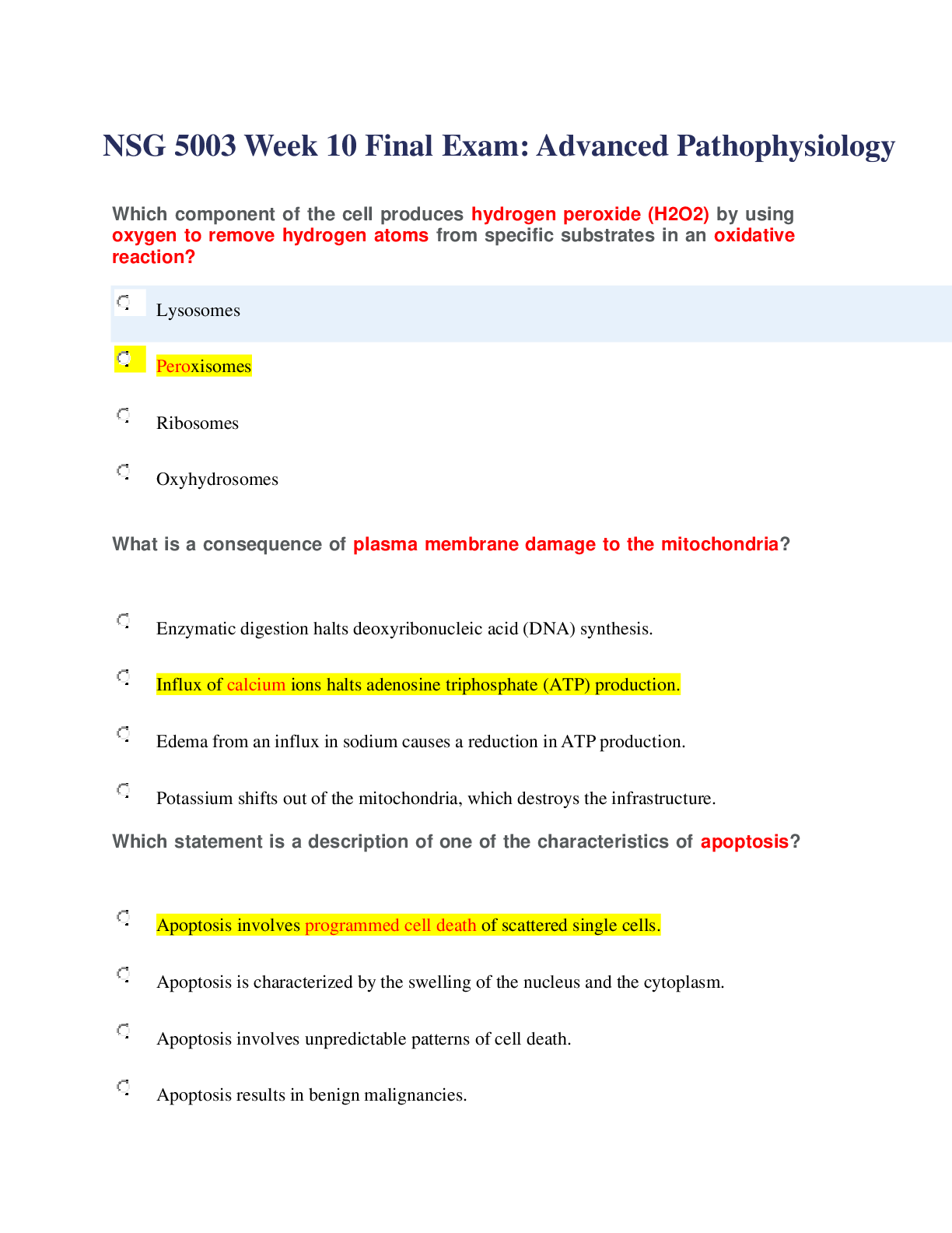 Preview of NSG 5003 Week 10 Final Exam: Advanced Pathophysiology