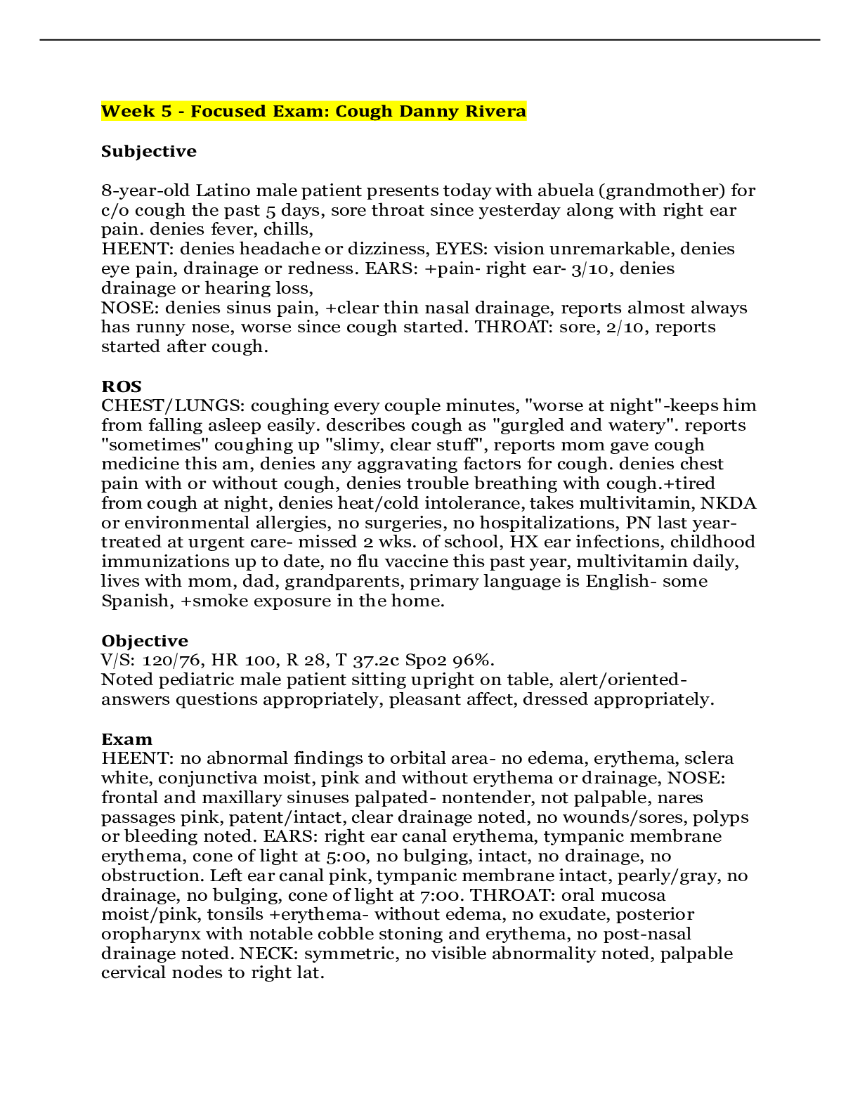 Preview image for Week 5 - Focused Exam: Cough Danny Rivera