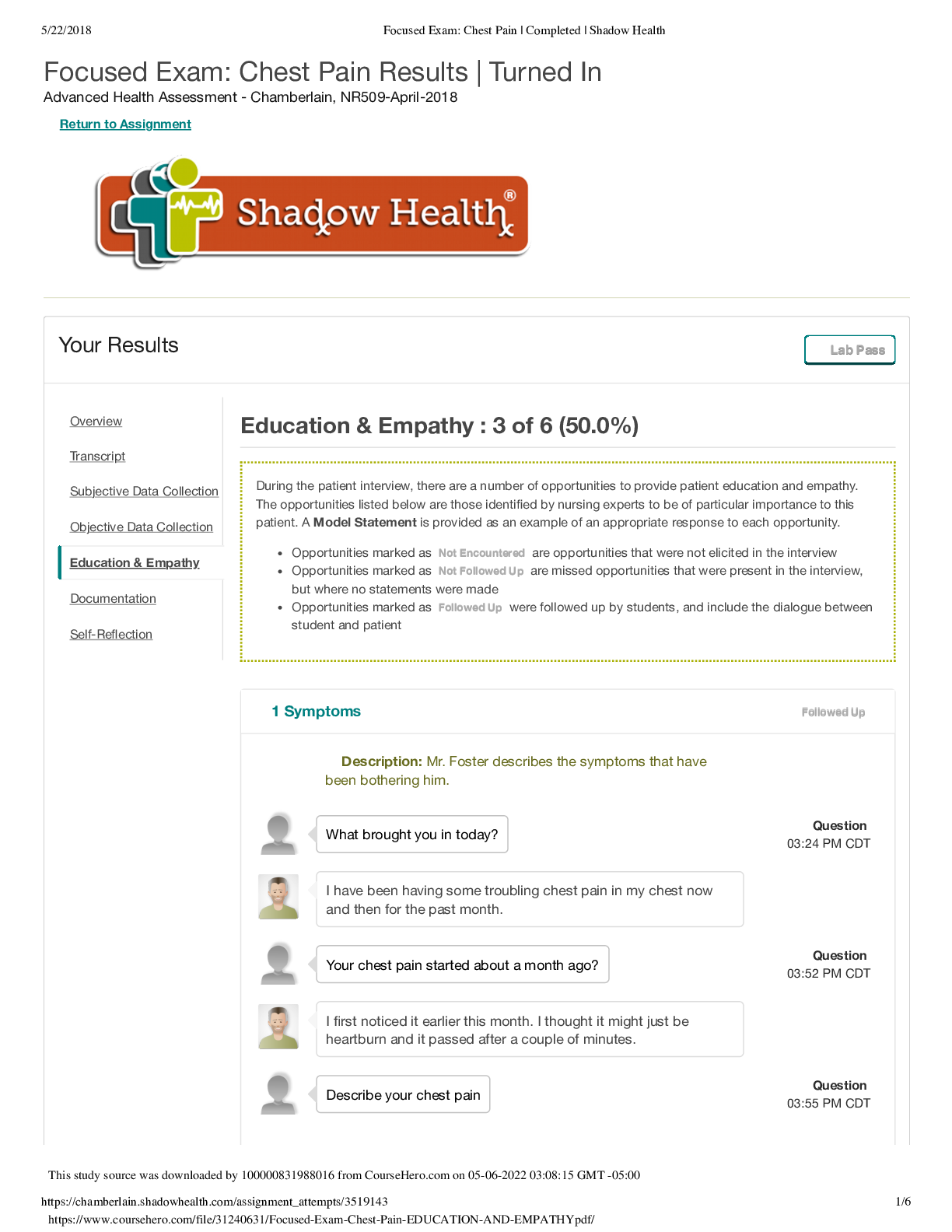 Preview image for Focused Exam: Chest Pain Results