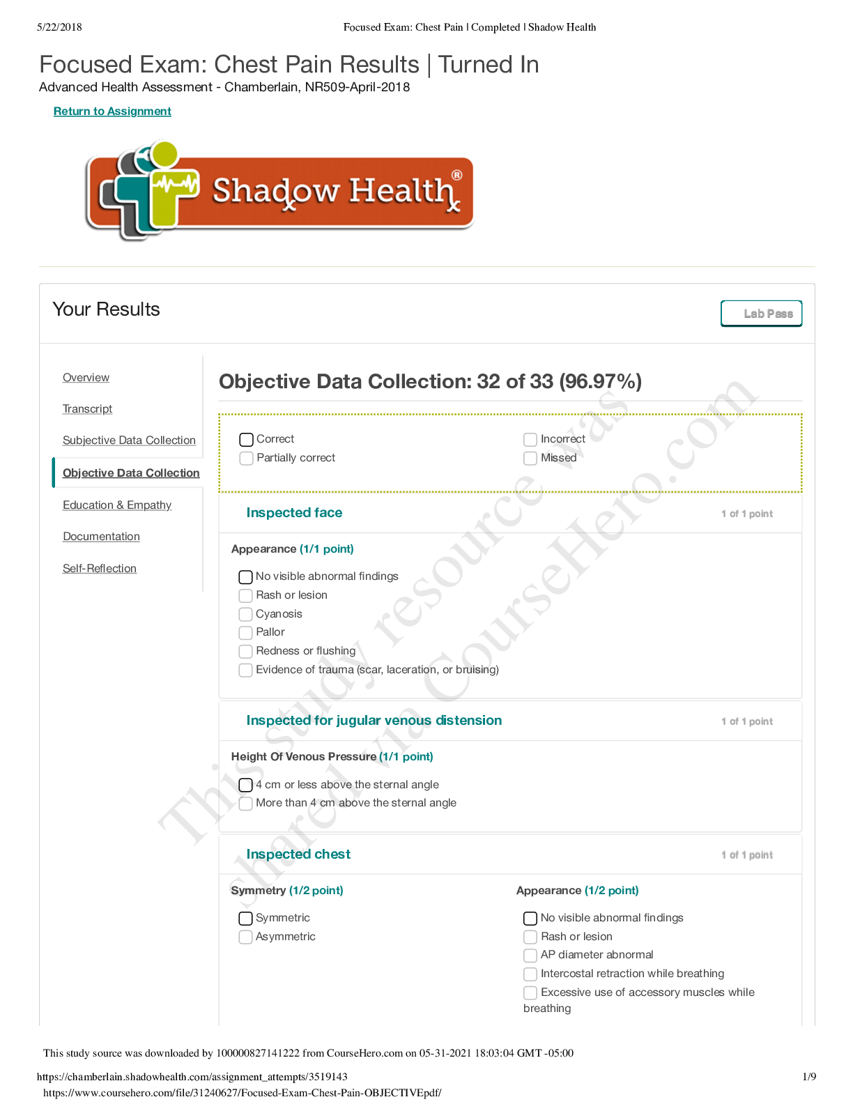 Preview image for NR 509Focused Exam- Chest Pain | OBJECTIVE