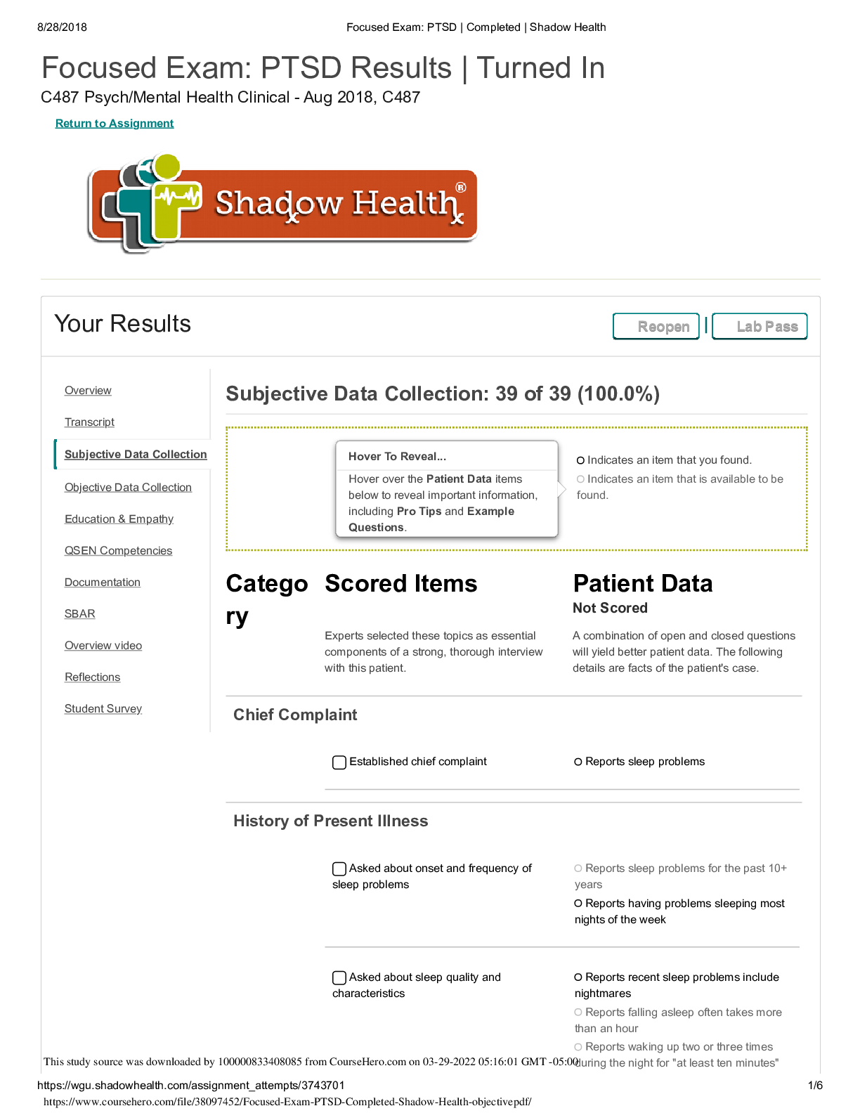 Preview image for Focused Exam: PTSD Results | Turned In