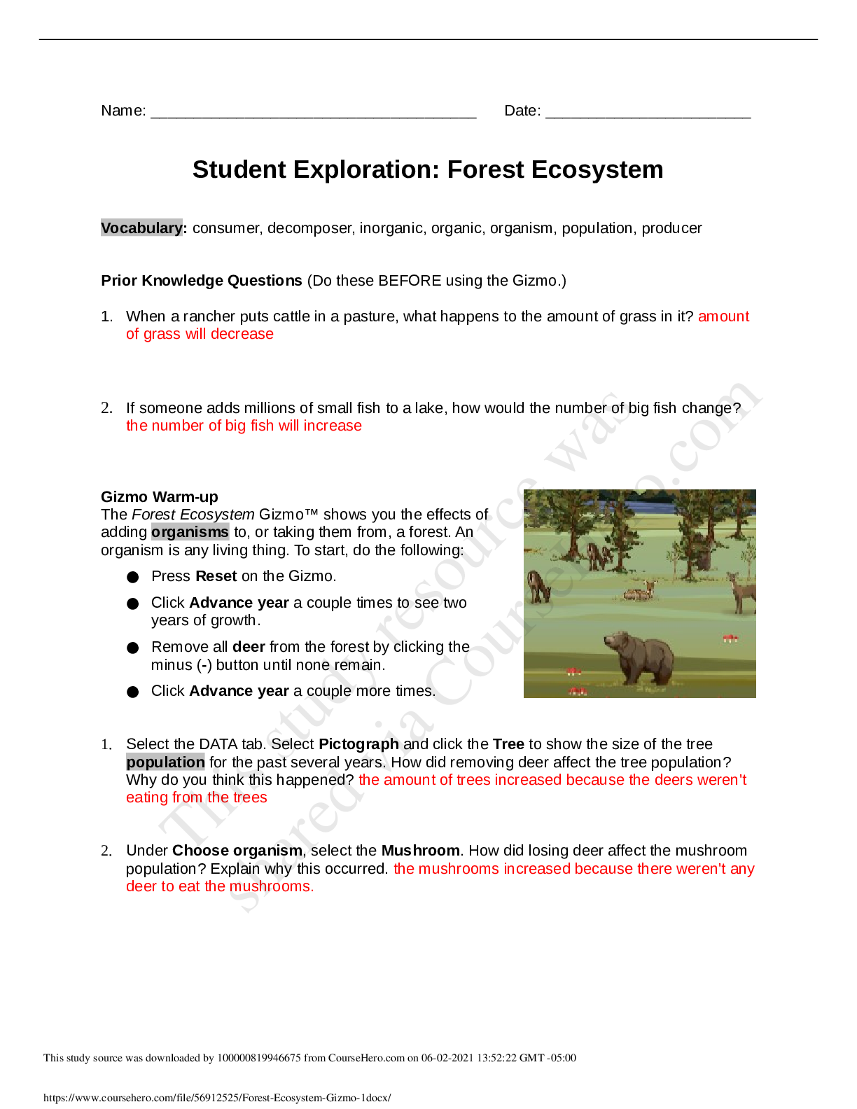 Preview of Forest_Ecosystem_Gizmo ( ALL ANSWERS CORRECT )