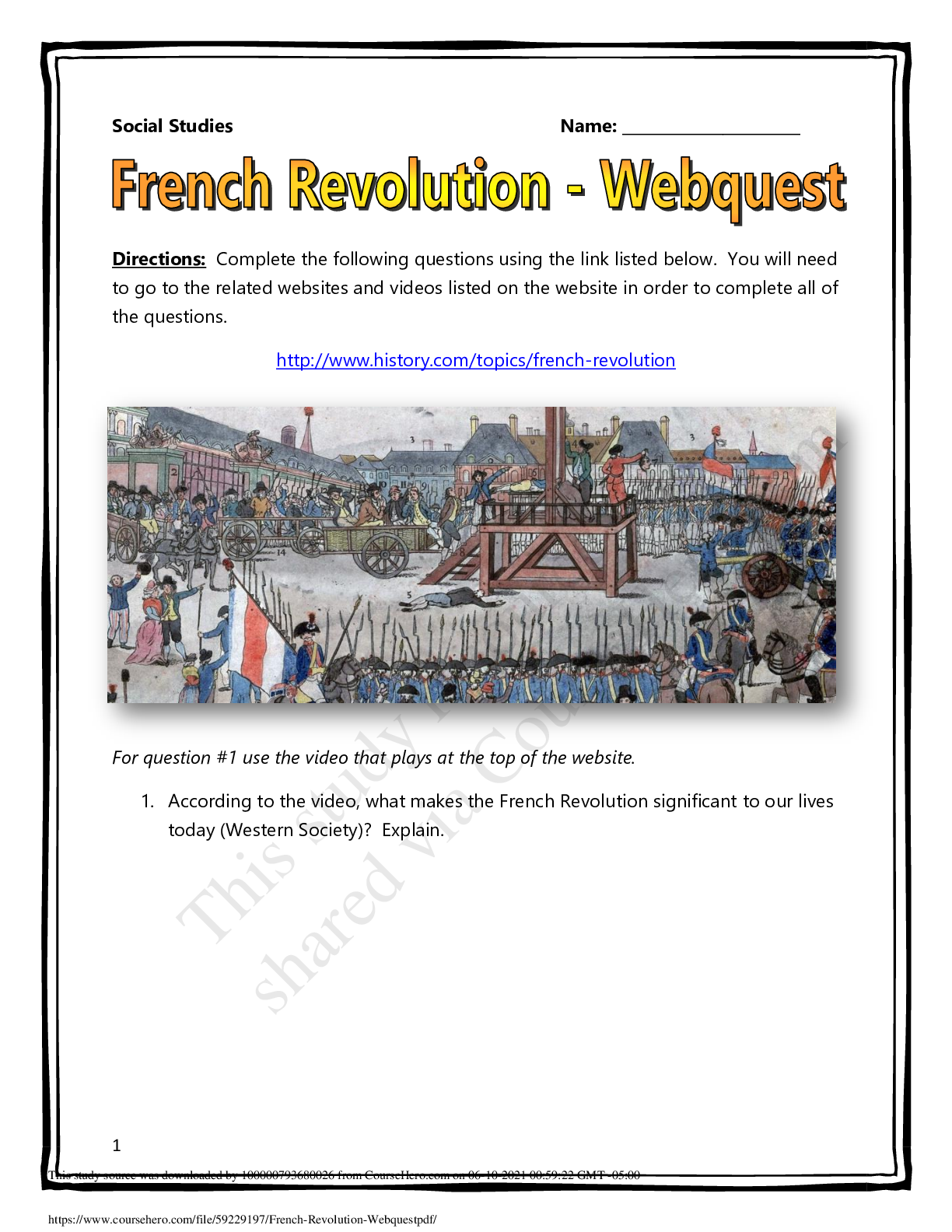 Preview image for French Revolution Webquest.
