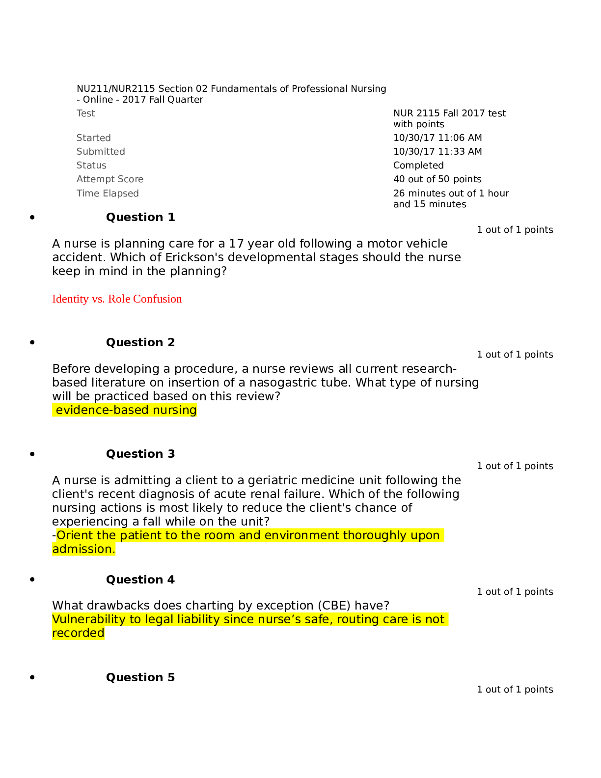 Preview image for NUR2115 / NUR 2115 Section 02 Fundamentals of Professional Nursing - Fall Quarter