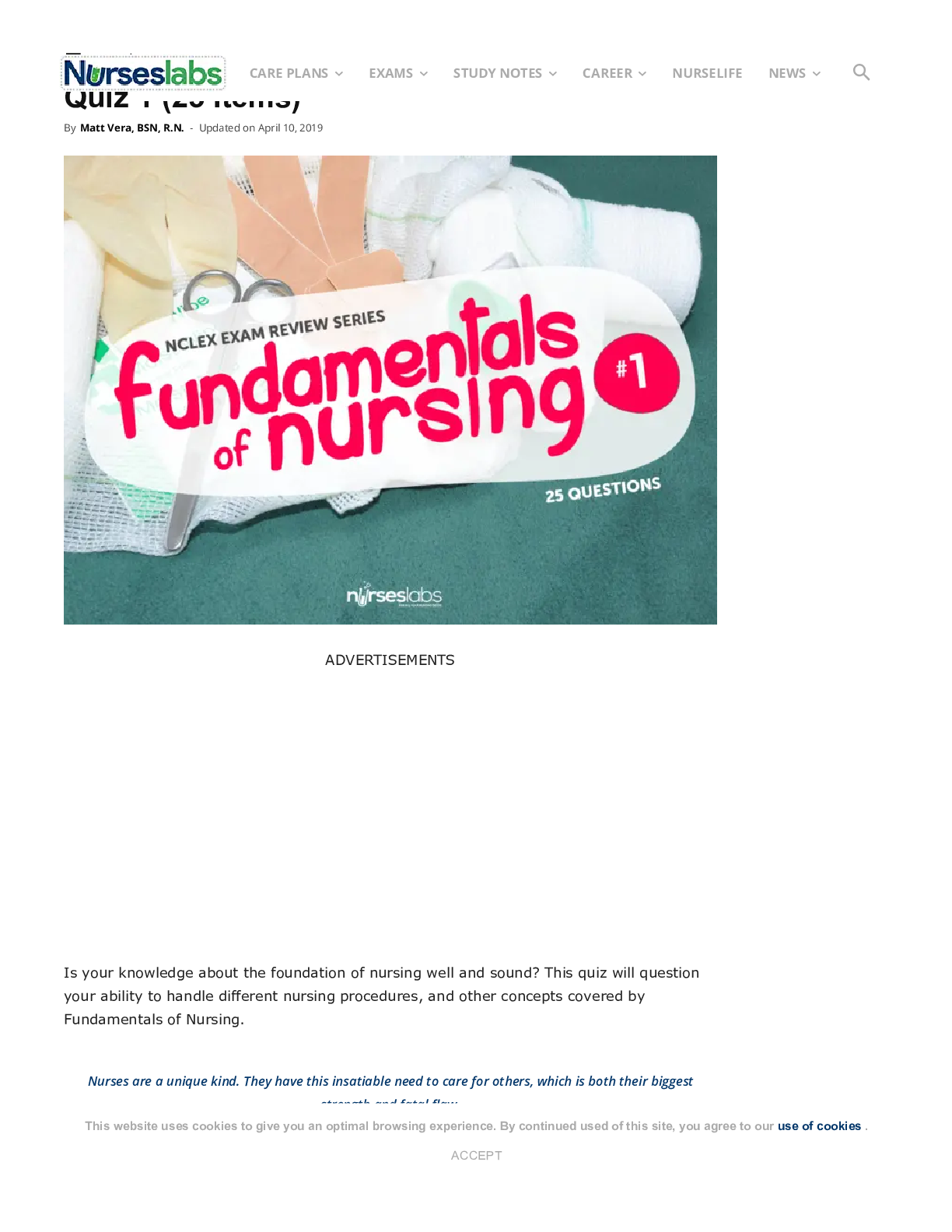 Preview of Fundamentals of Nursing NCLEX Practice Quiz 1 Items Nurseslabs. ATI Med_ Surg  Questions a