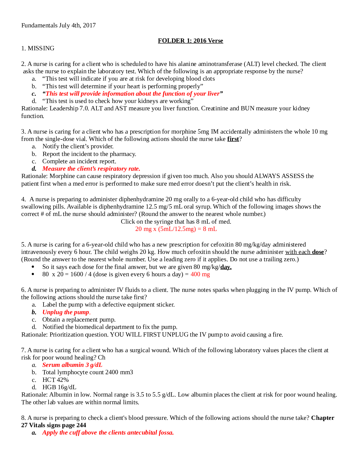 Preview image for ATI Fundamentals Exam Answered |Latest 2019/2020 complete solutions.