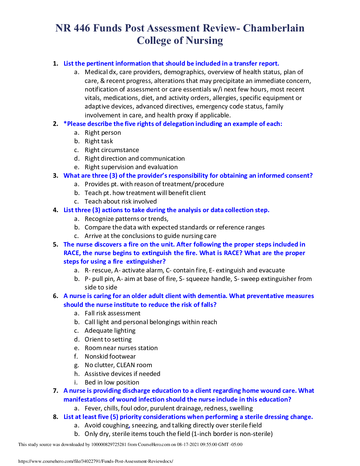 Preview of Fundamentals Post Assessment Review|NR 446 Funds Post Assessment Review.