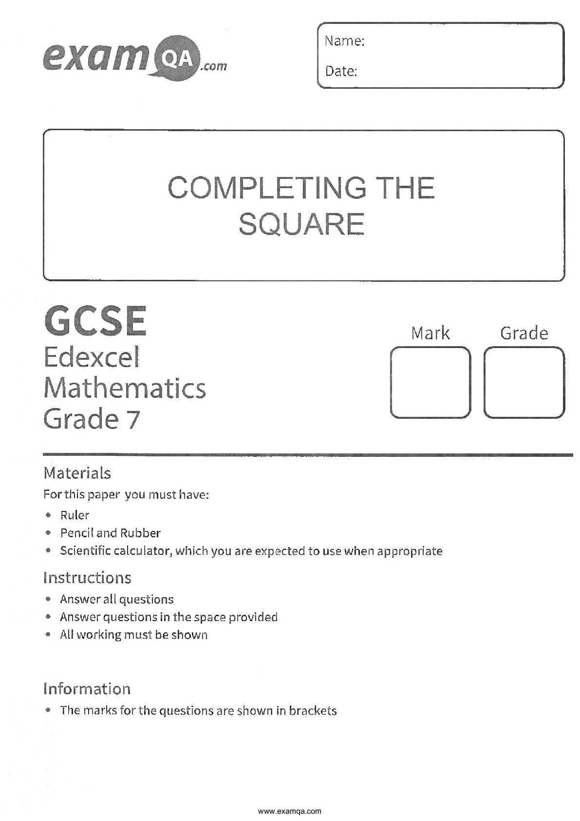 Preview image for Completing The Square Questions | GCSE (9-1) Mathematics Solutions