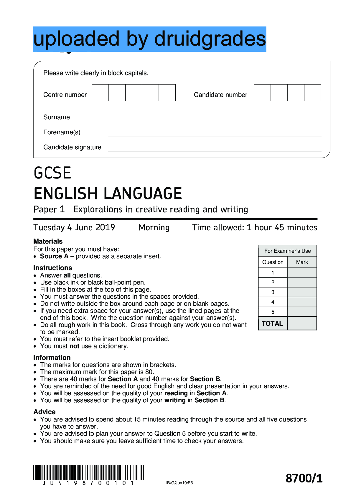 Preview image for GCSE ENGLISH LANGUAGE Paper 1 Explorations in creative reading and writing