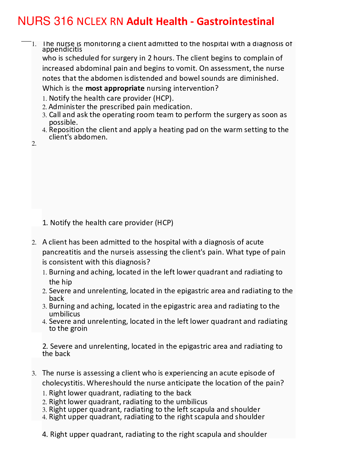 Preview image for NURS 316 NCLEX RN Adult Health - Gastrointestinal,100% CORRECT