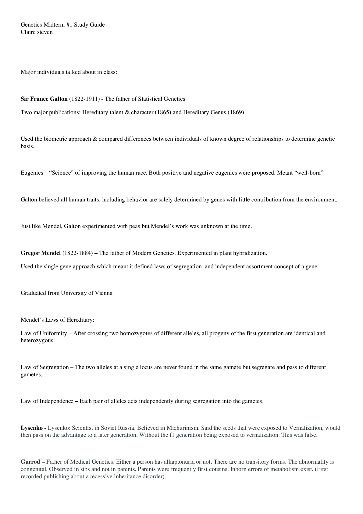 Preview image for GENETICS MIDTERM #1 STUDY GUIDE